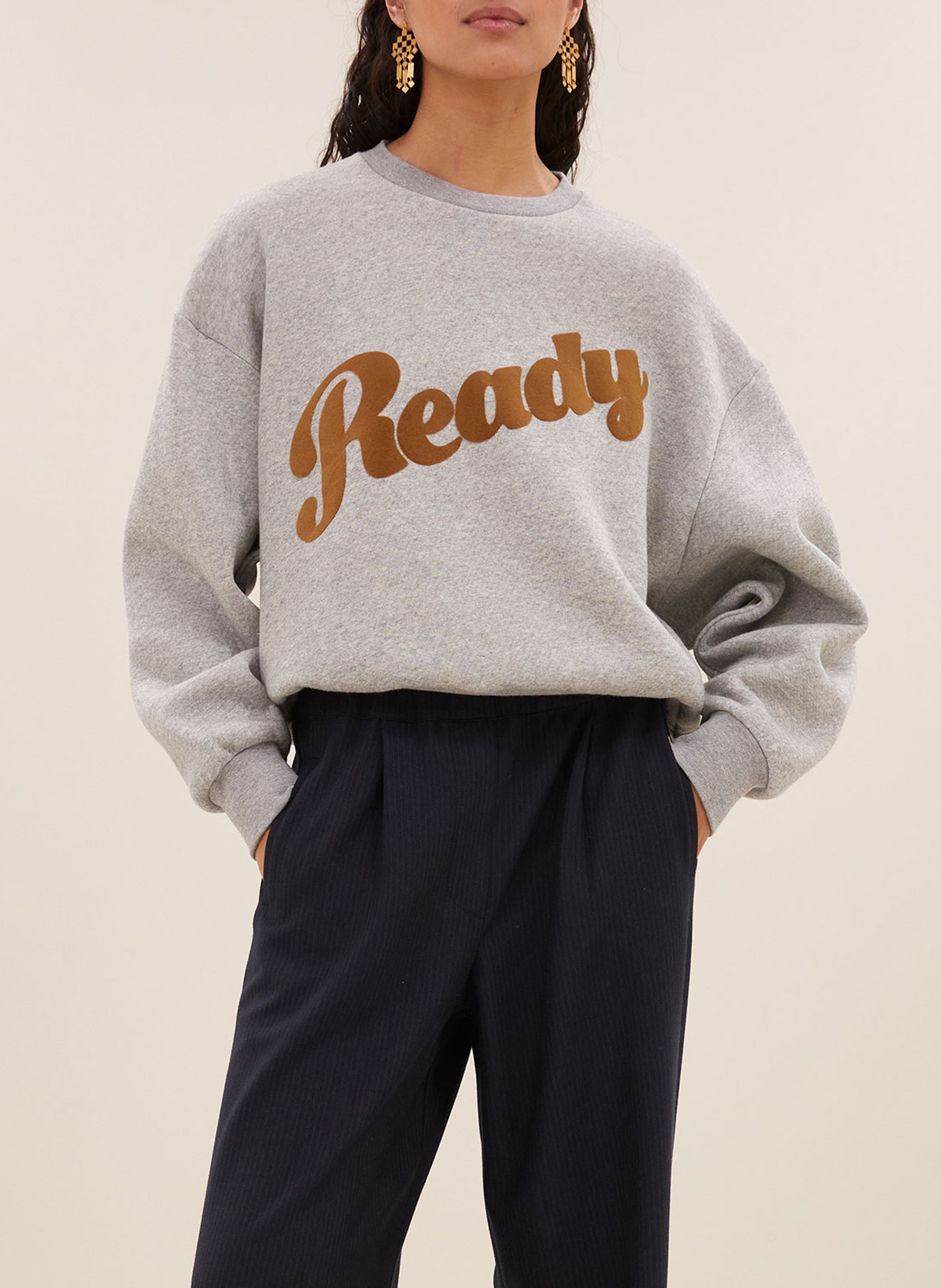 Sweat ample avec sérigraphie velours BY BAR Gris