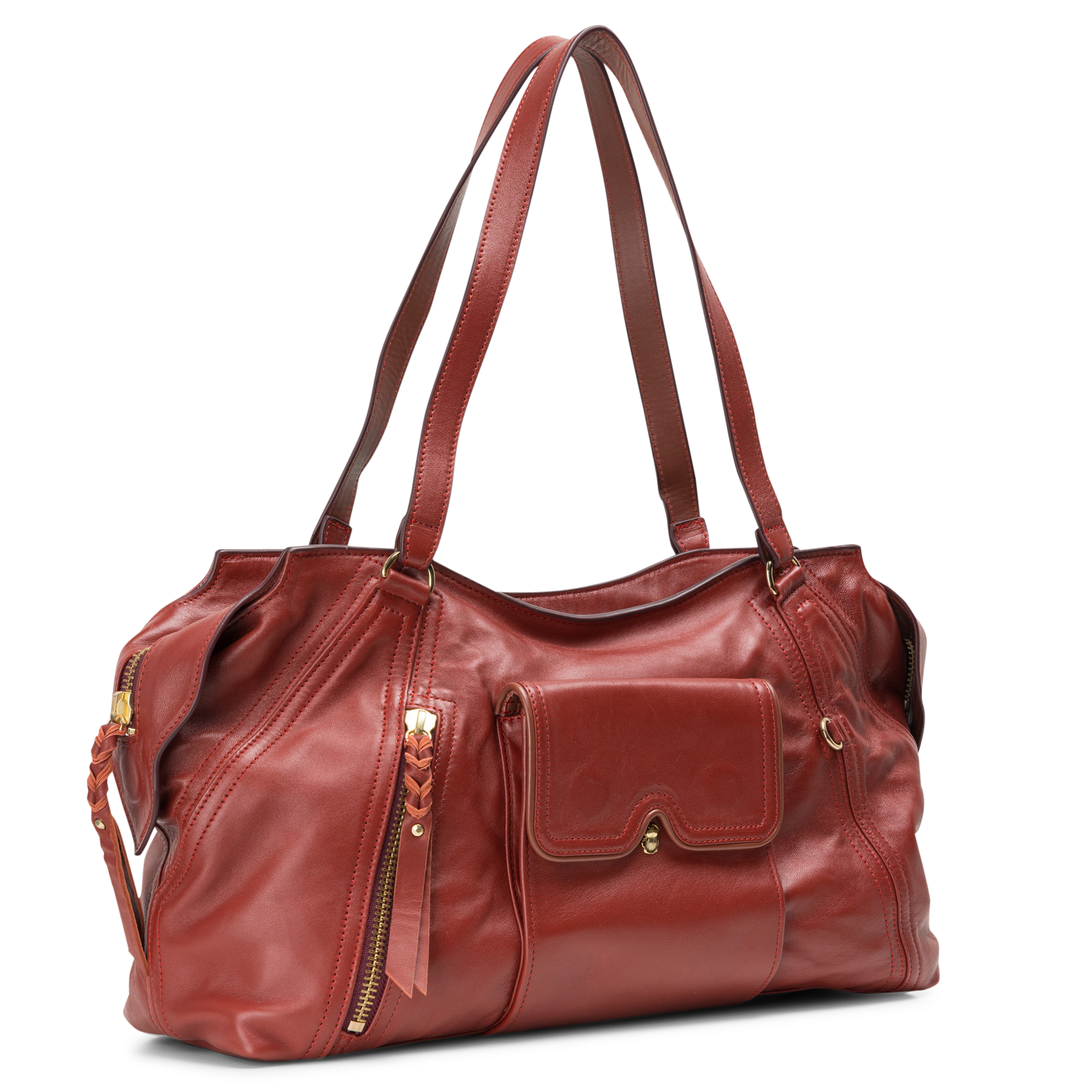 Sac porté épaule en cuir mélangé CLARIS VIROT Rouge