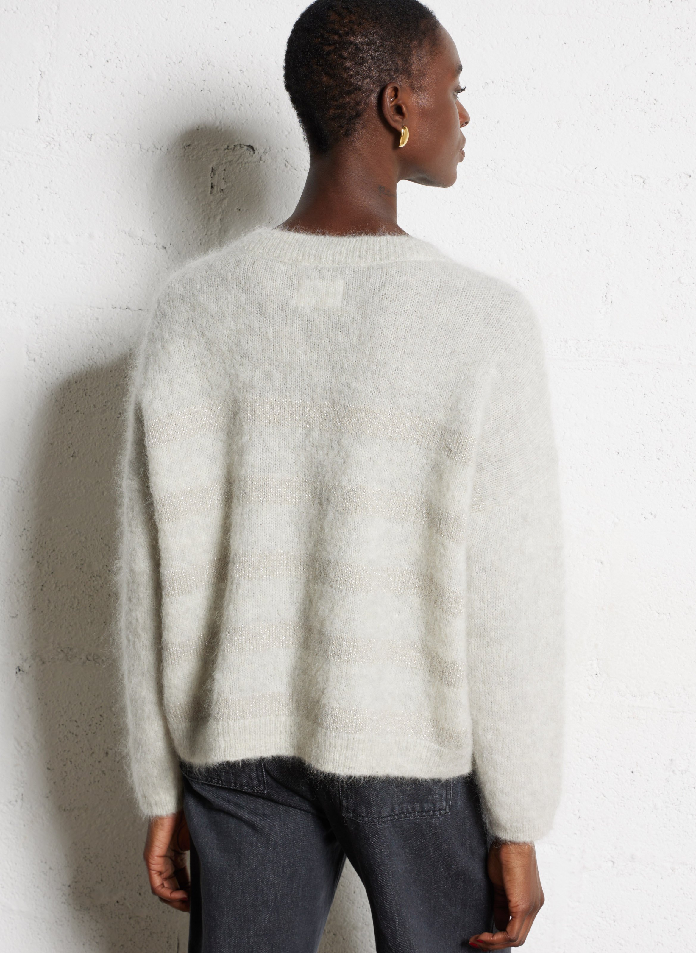 Wool-blend loose-fit striped sweater DES PETITS HAUTS Grey