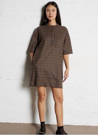 Abito In Camoscio Donna Con Collo Alto - Stile Retrò Consumato, Tasca Sulle Maniche, Vestito Invernale Vintage