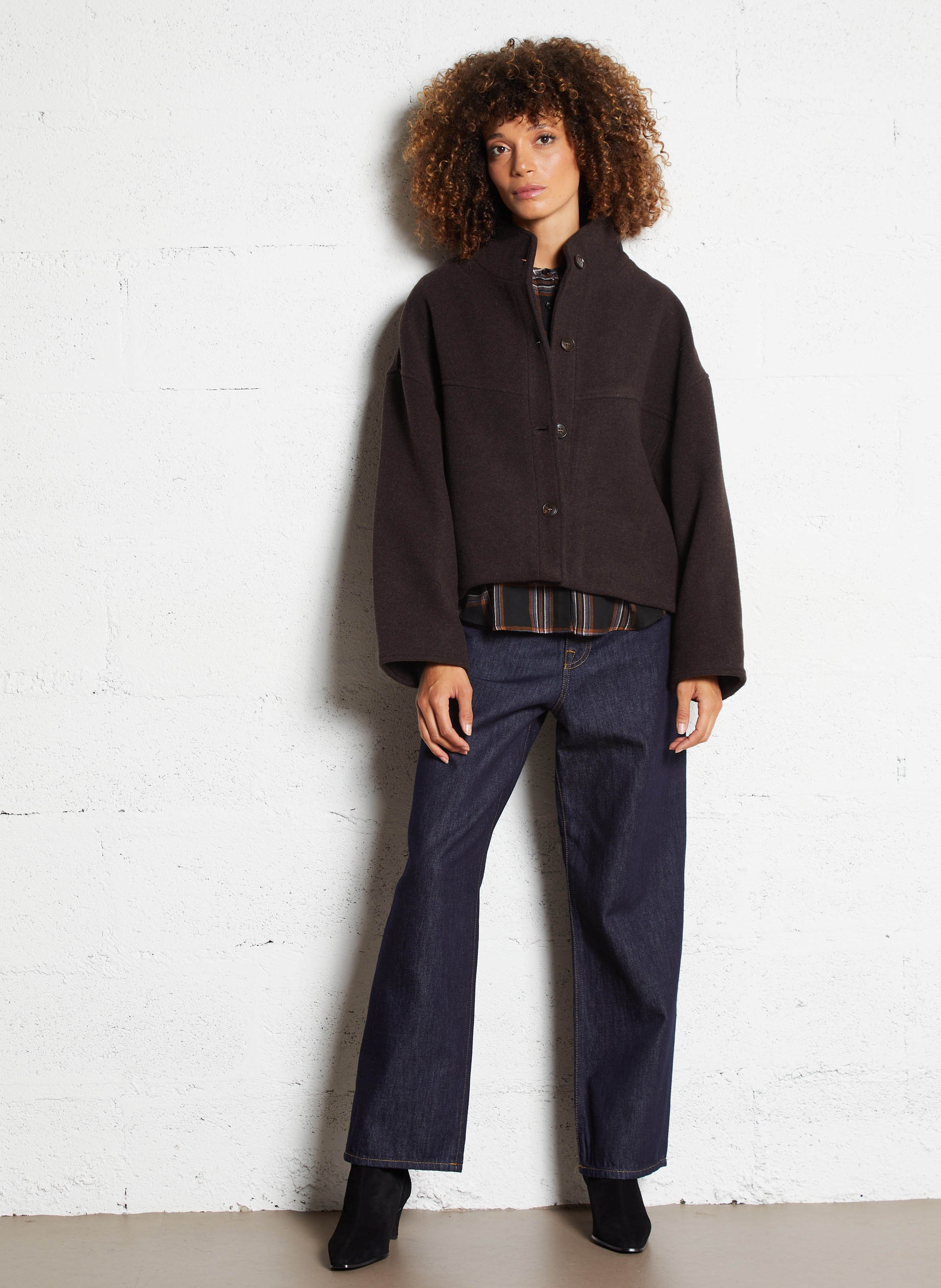 Cropped loose-fit wool-blend coat SEE U SOON Brown