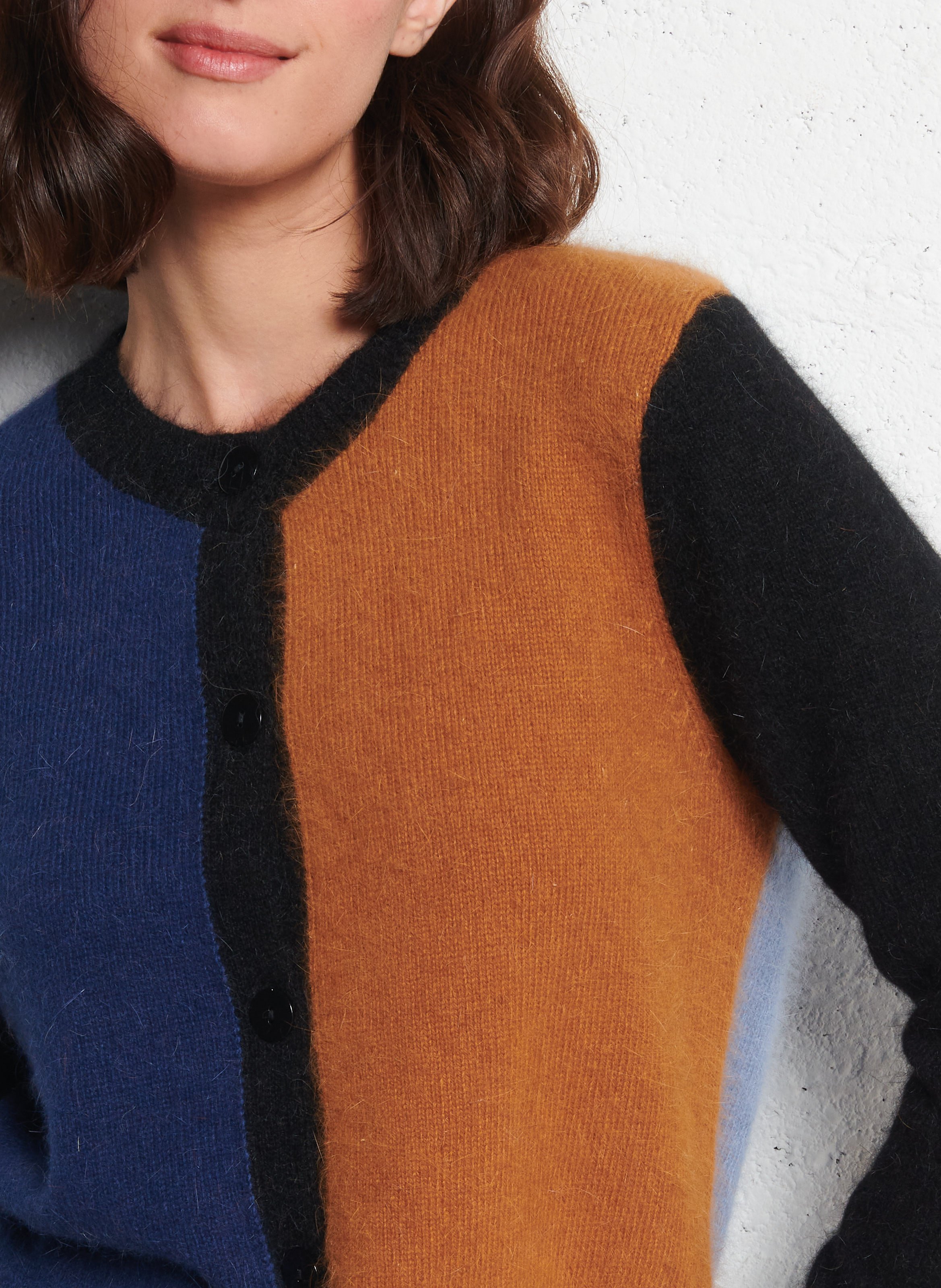 Straight round-neck wool-blend cardigan SOPHIE+LUCIE Blue