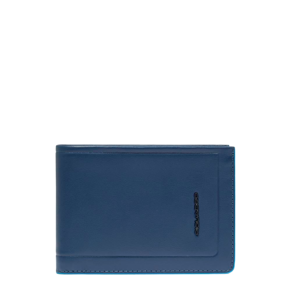 Men's wallet with ID card holder flap, coin pocket, credit card slots, and RFID protection PIQUADRO Blue