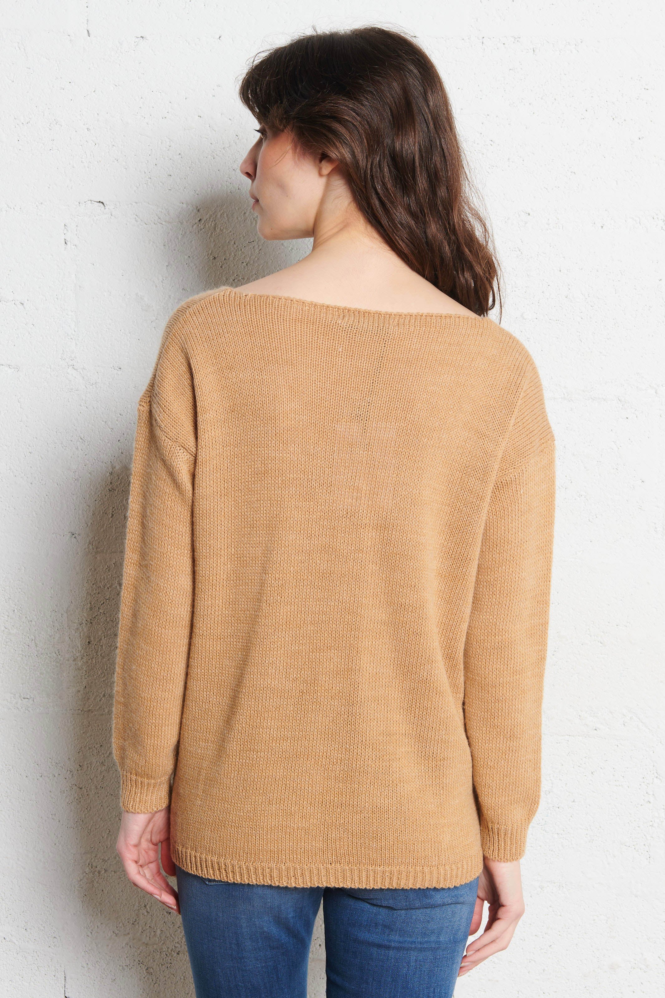 Pull V ample asymétrique uni PLEASE Marron