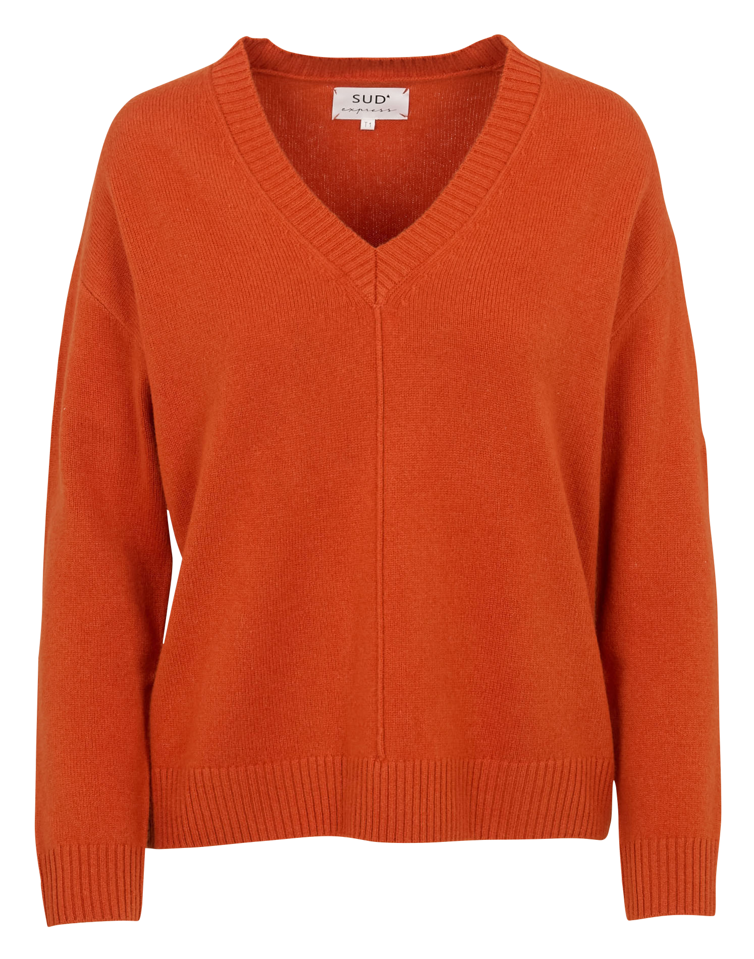 Pull oversize col V en laine SUD EXPRESS Orange