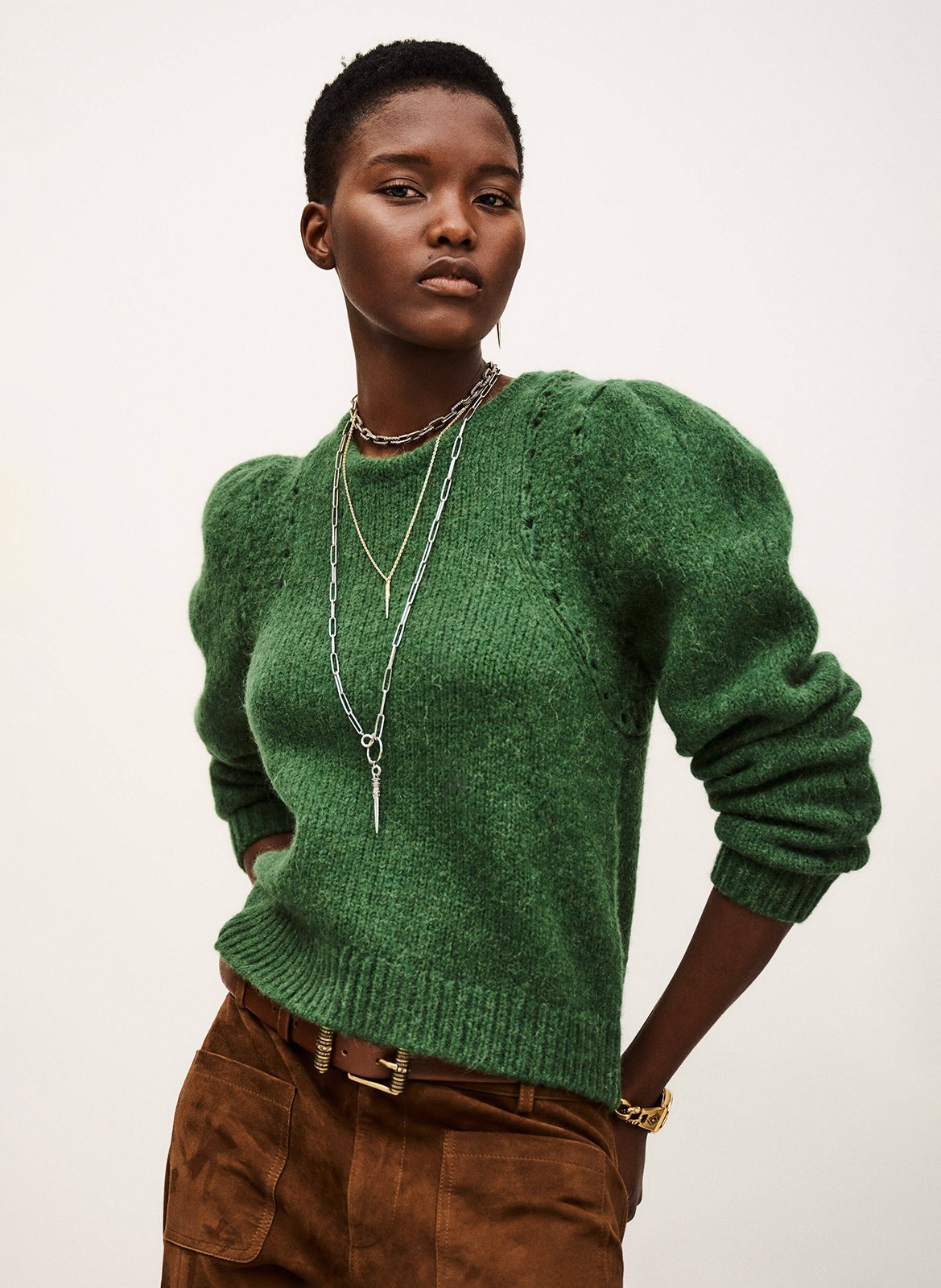 Pull court droit en laine mélangée BA&SH Vert