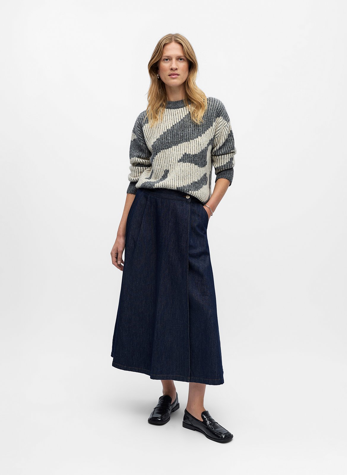 Jupe longue ample en denim brut OBJECT Bleu