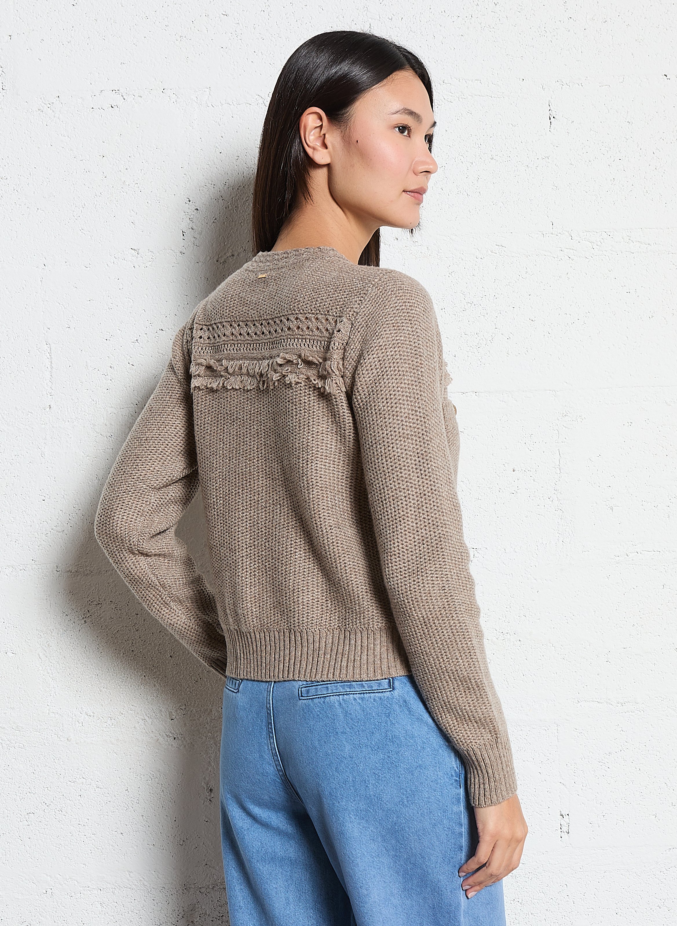 Short fitted cardigan in fancy knit IKKS Beige