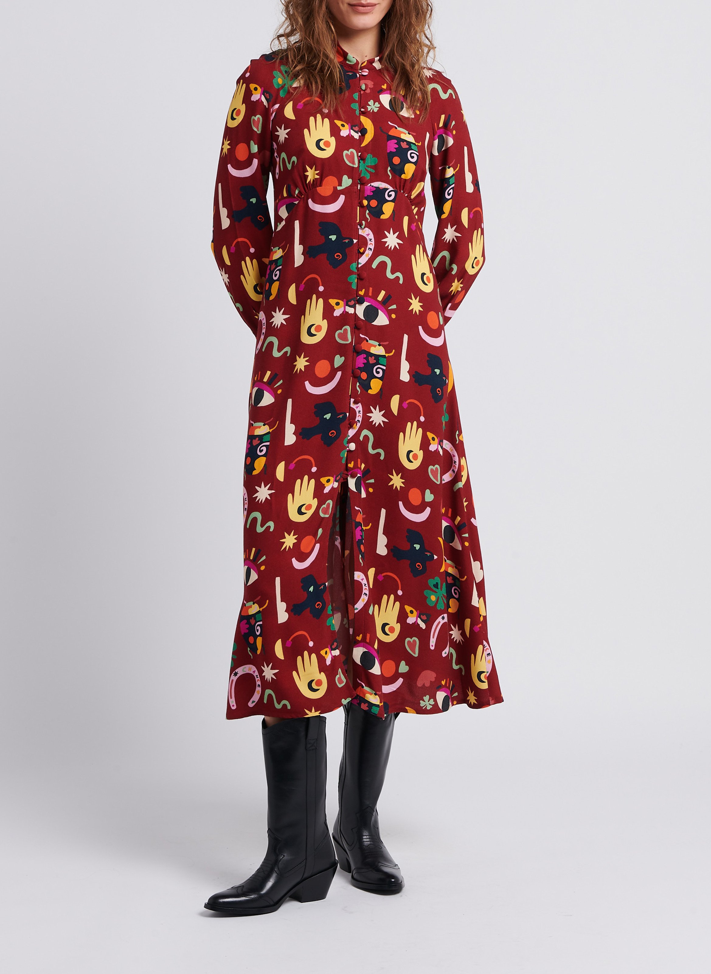 Robe longue col rond imprimée  SOI PARIS Rouge