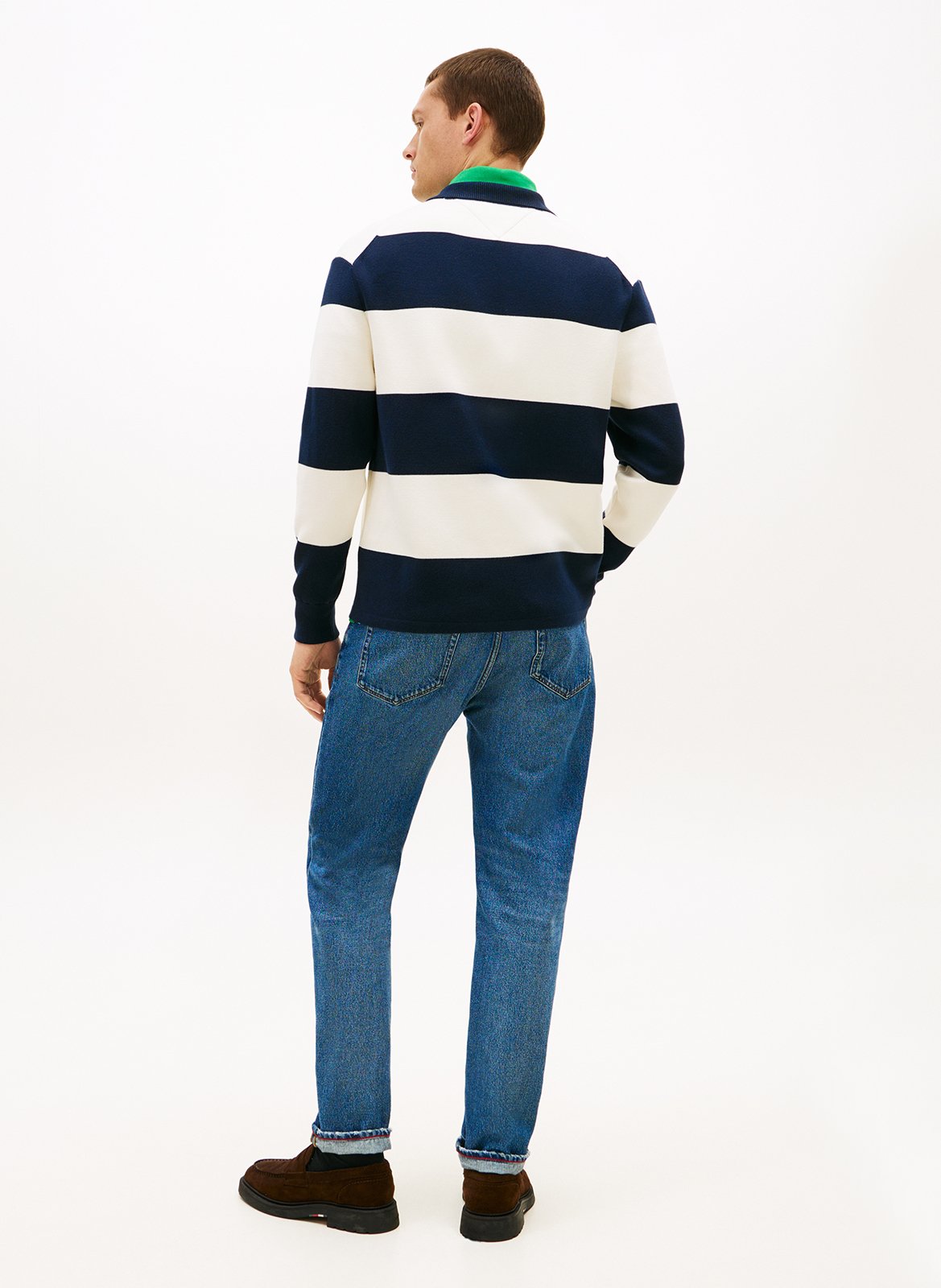 Straight polo in striped blended organic cotton TOMMY HILFIGER Blue