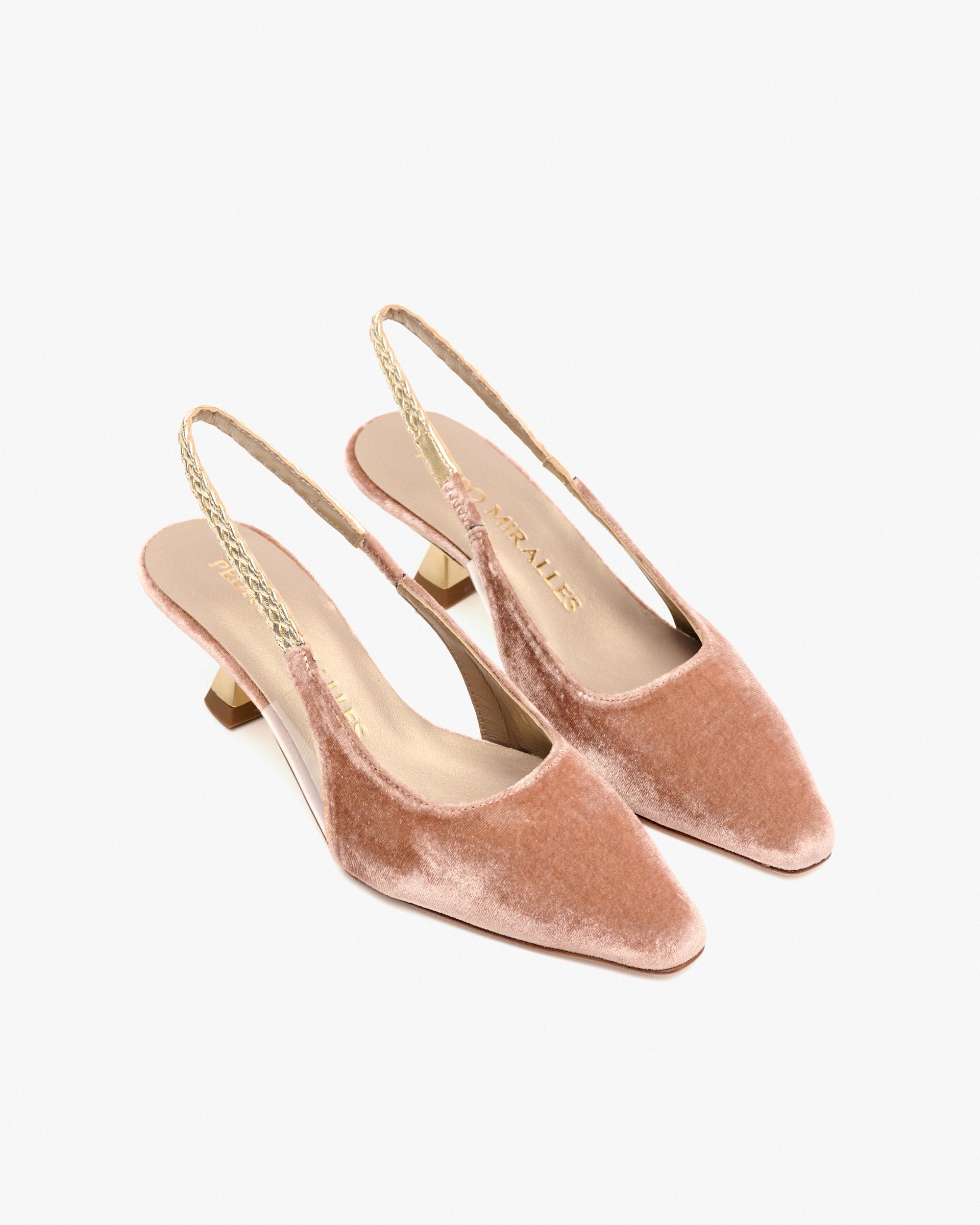 Pink velvet pumps with metallic leather trim PEDRO MIRALLES Pink