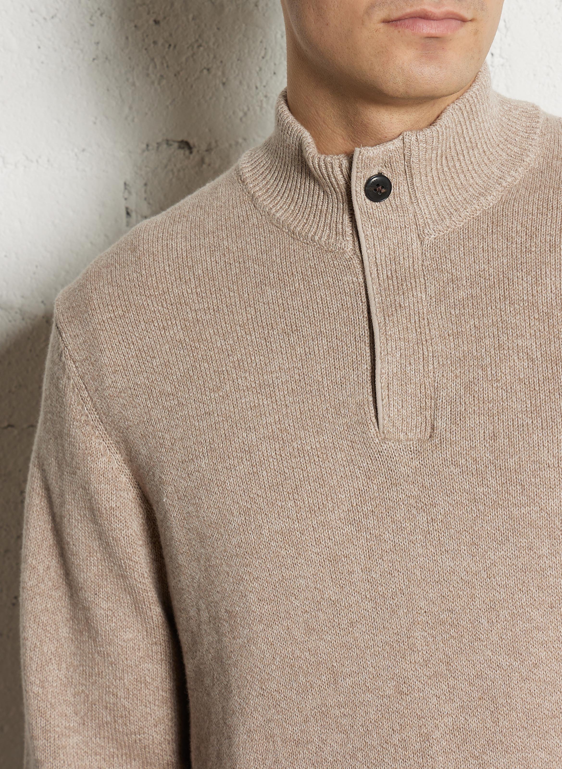 Pull droit col montant en coton et cachemire HACKETT Marron