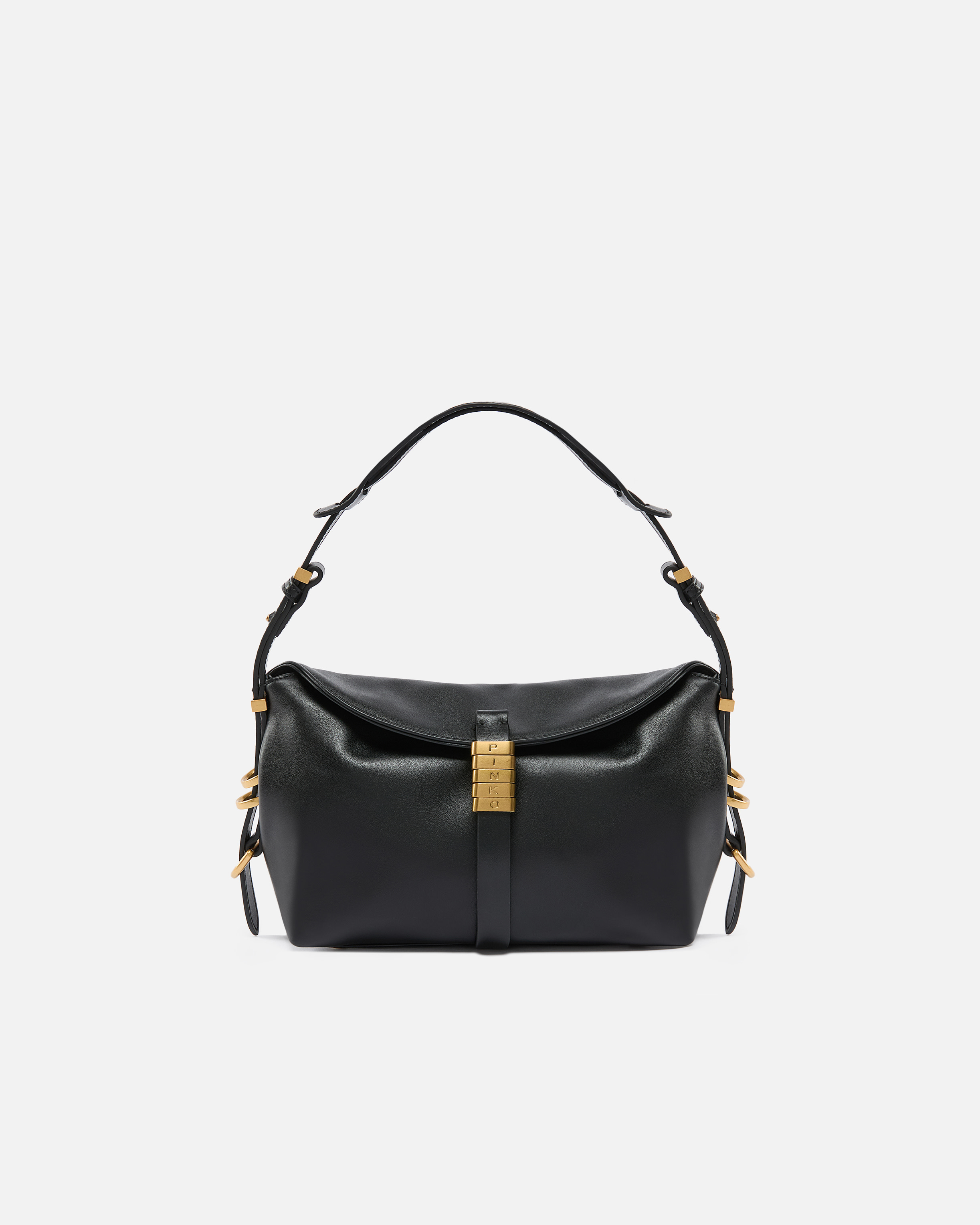 Petit sac porté épaule saddle bag en cuir PINKO Noir