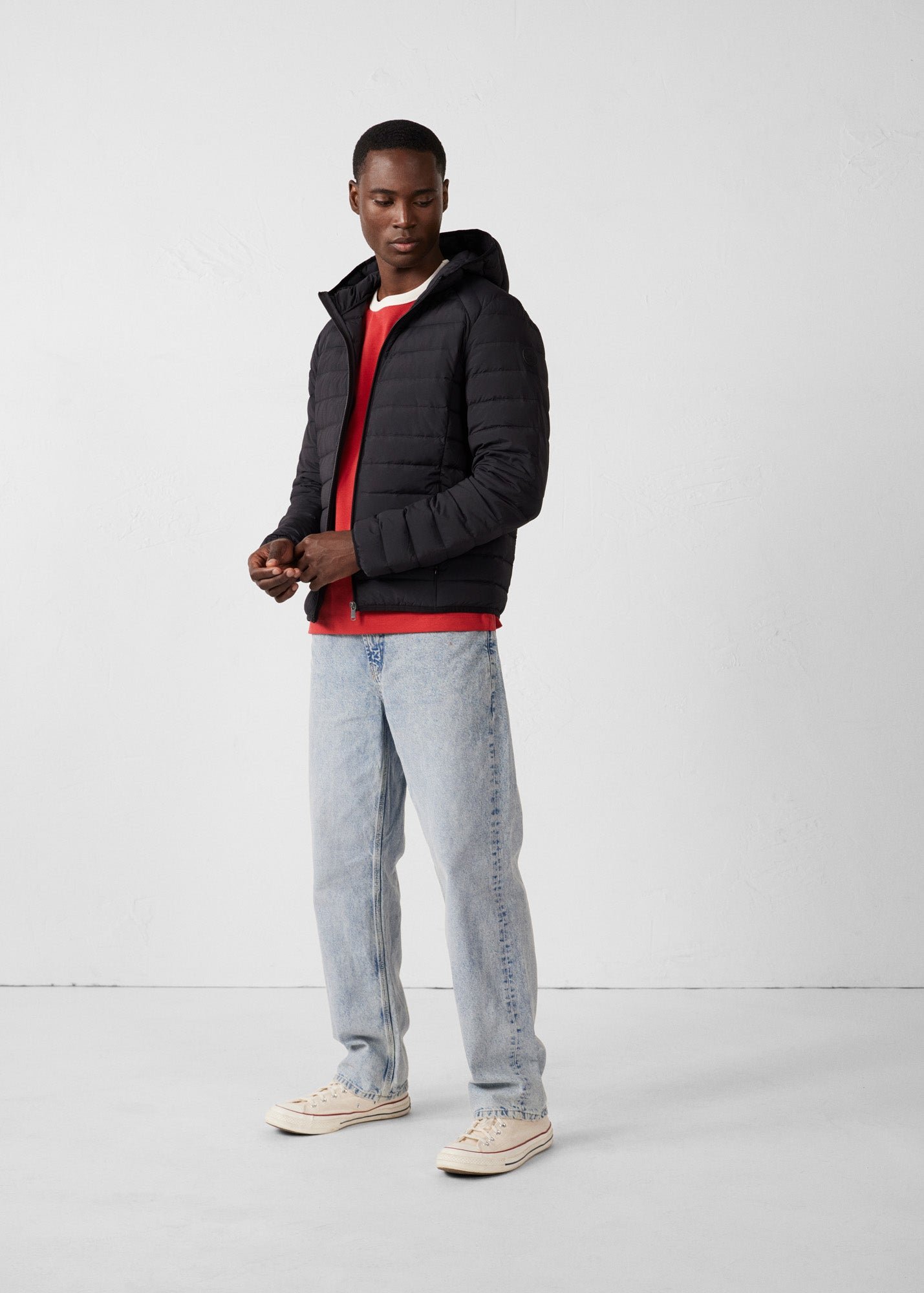 Frantz Stretch Lightweight Hooded Puffer Coat JOTT Black