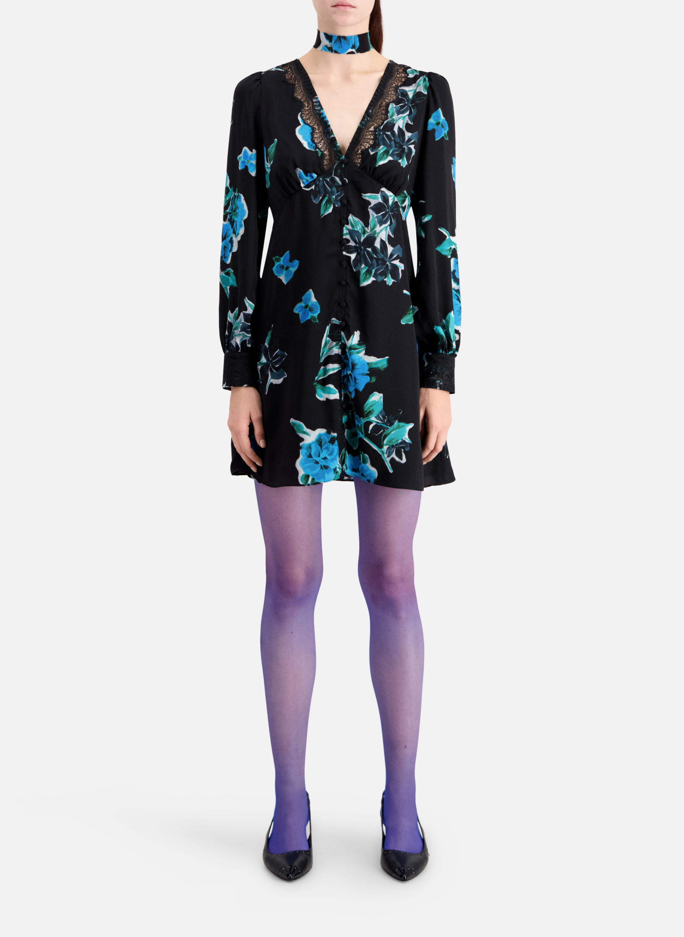 Robe courte col V imprimée  THE KOOPLES Bleu