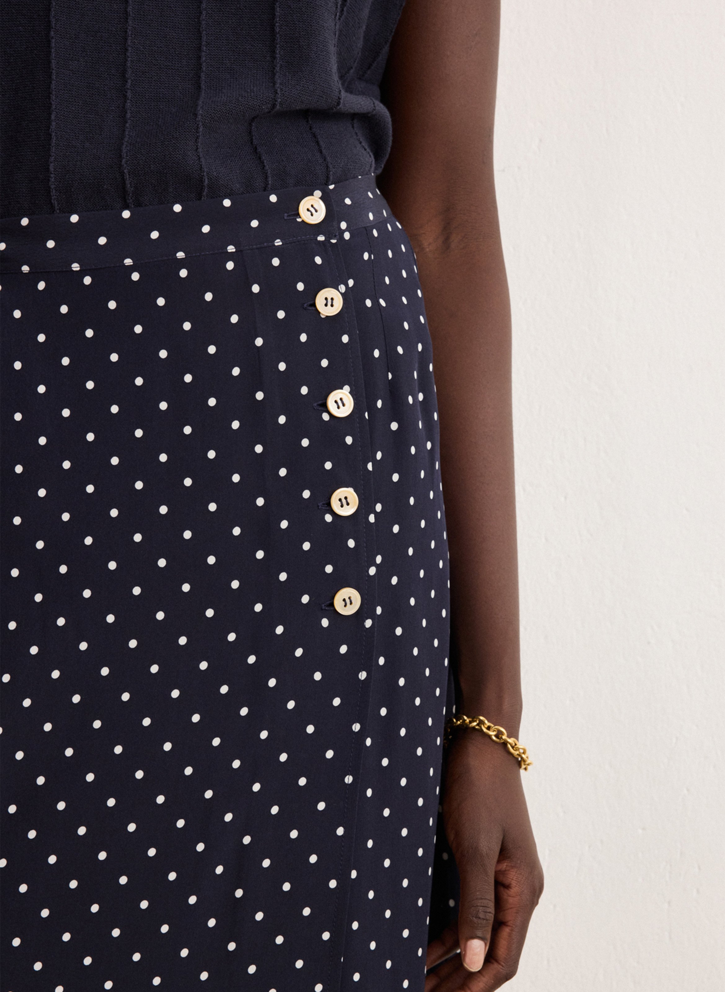 Jupe midi à pois PABLO Bleu