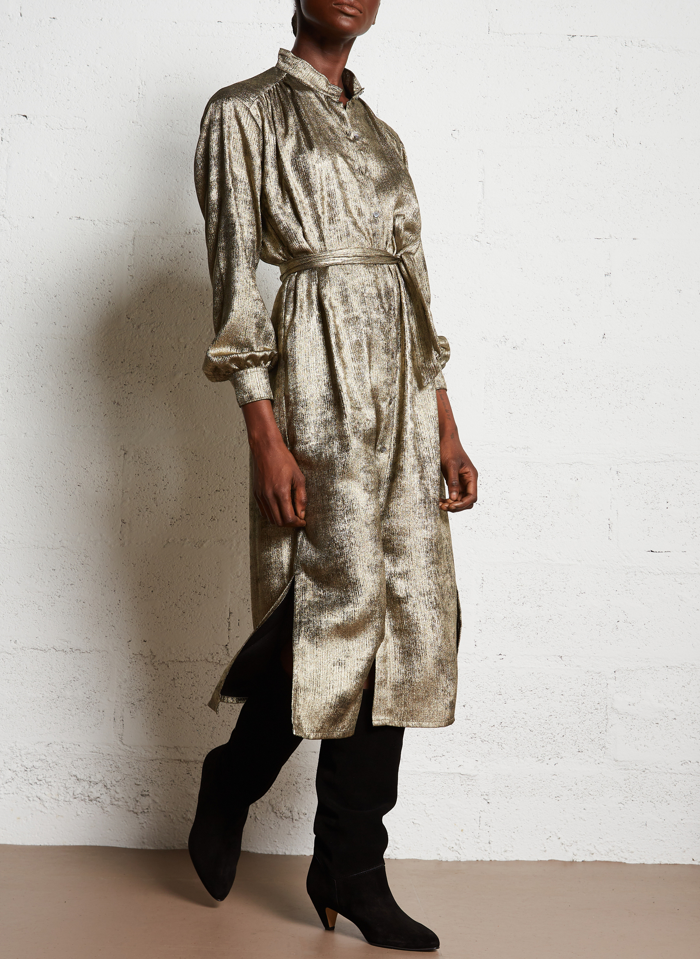Robe longue col montant métallisée HARTFORD Doré