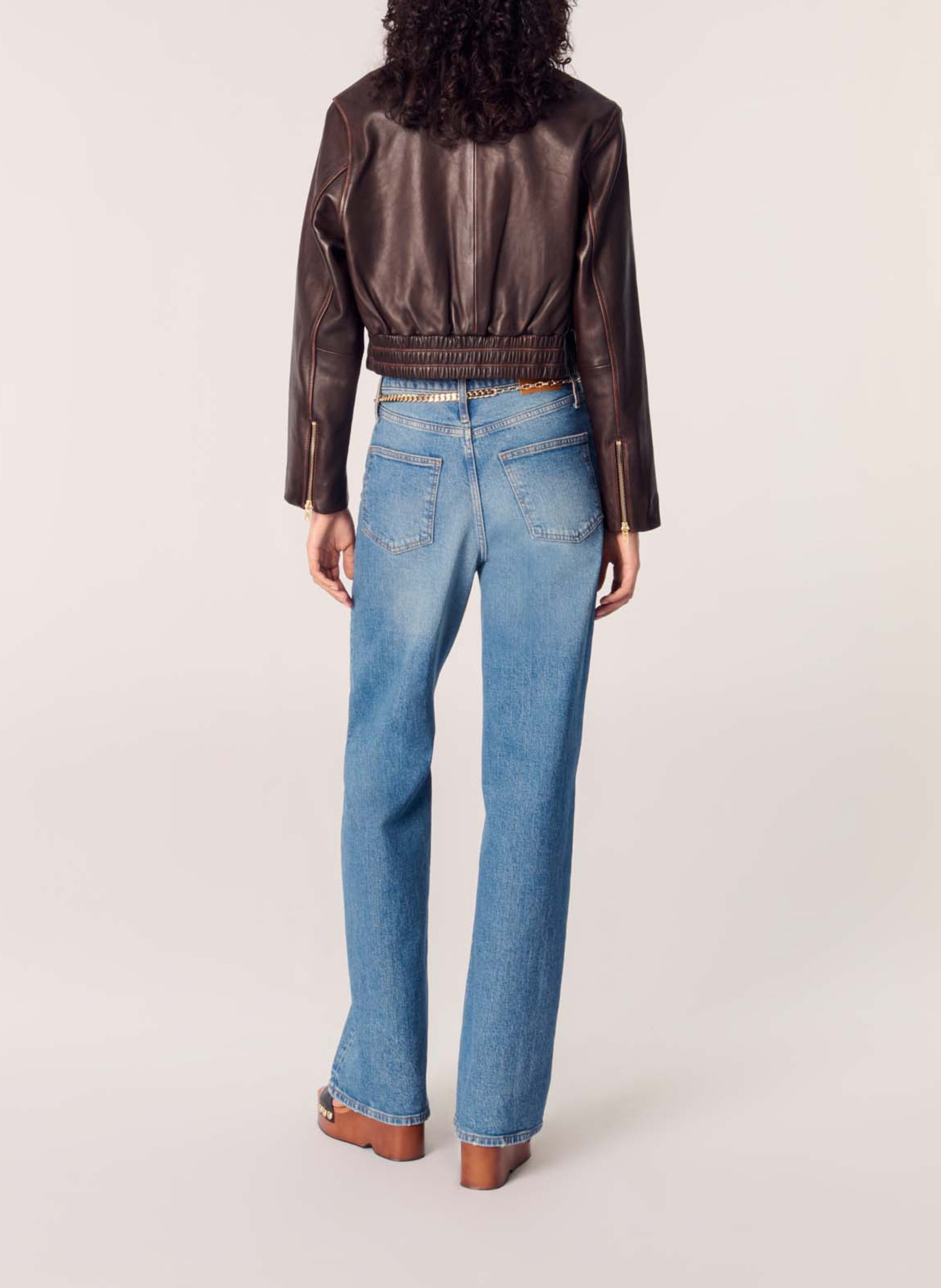 Cactus short zipped leather jacket MAJE Brown