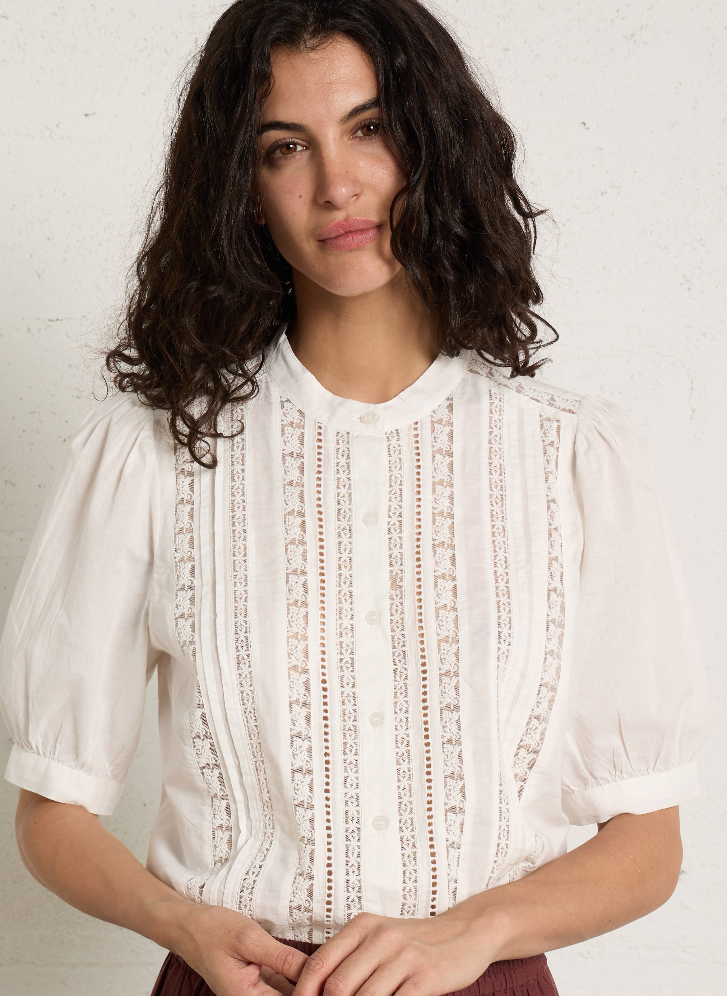 Weite Baumwollbluse mit Mao-Kragen PETITE MENDIGOTE Beige