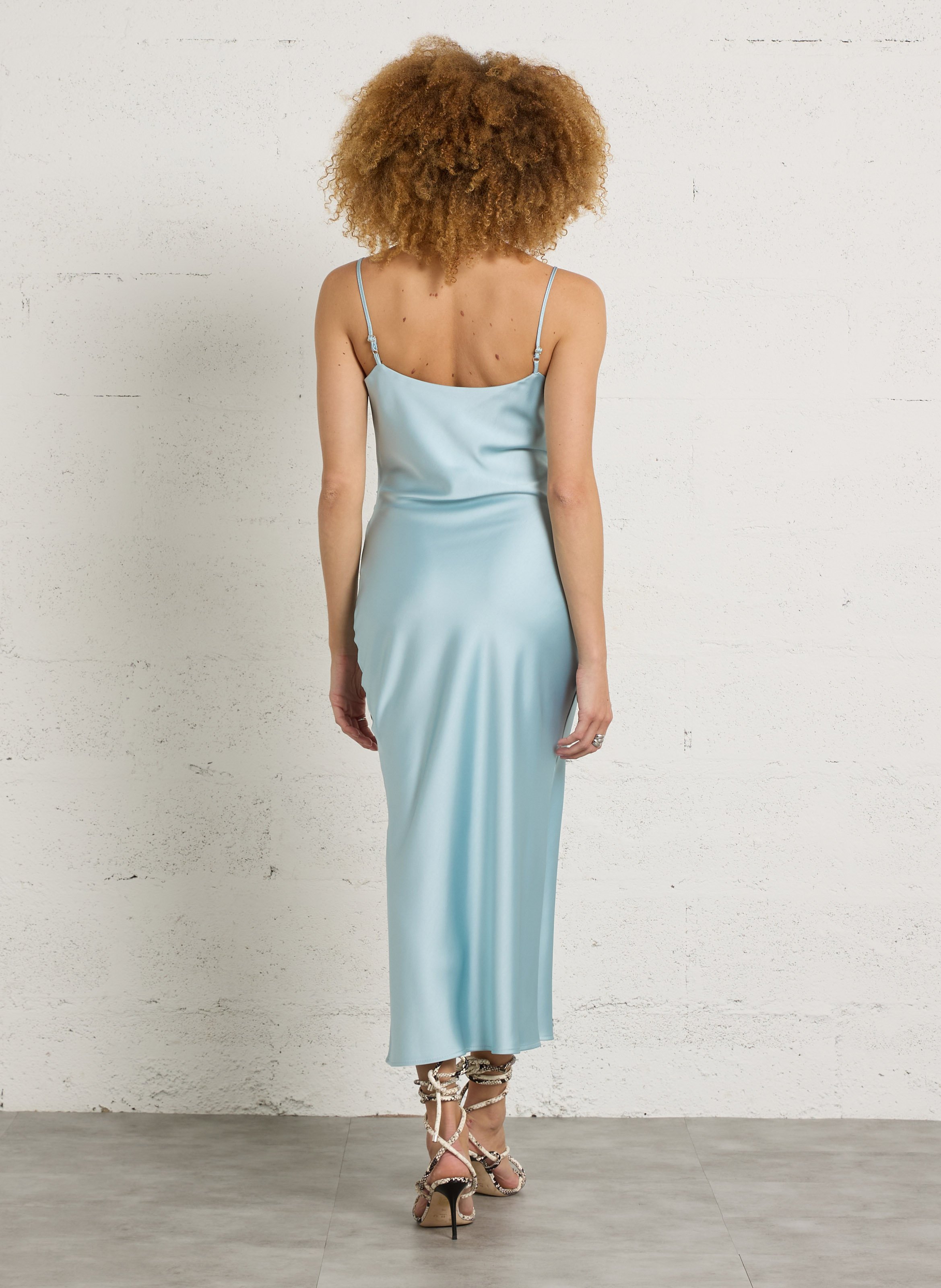 Robe midi col V satinée IMPERIAL Bleu