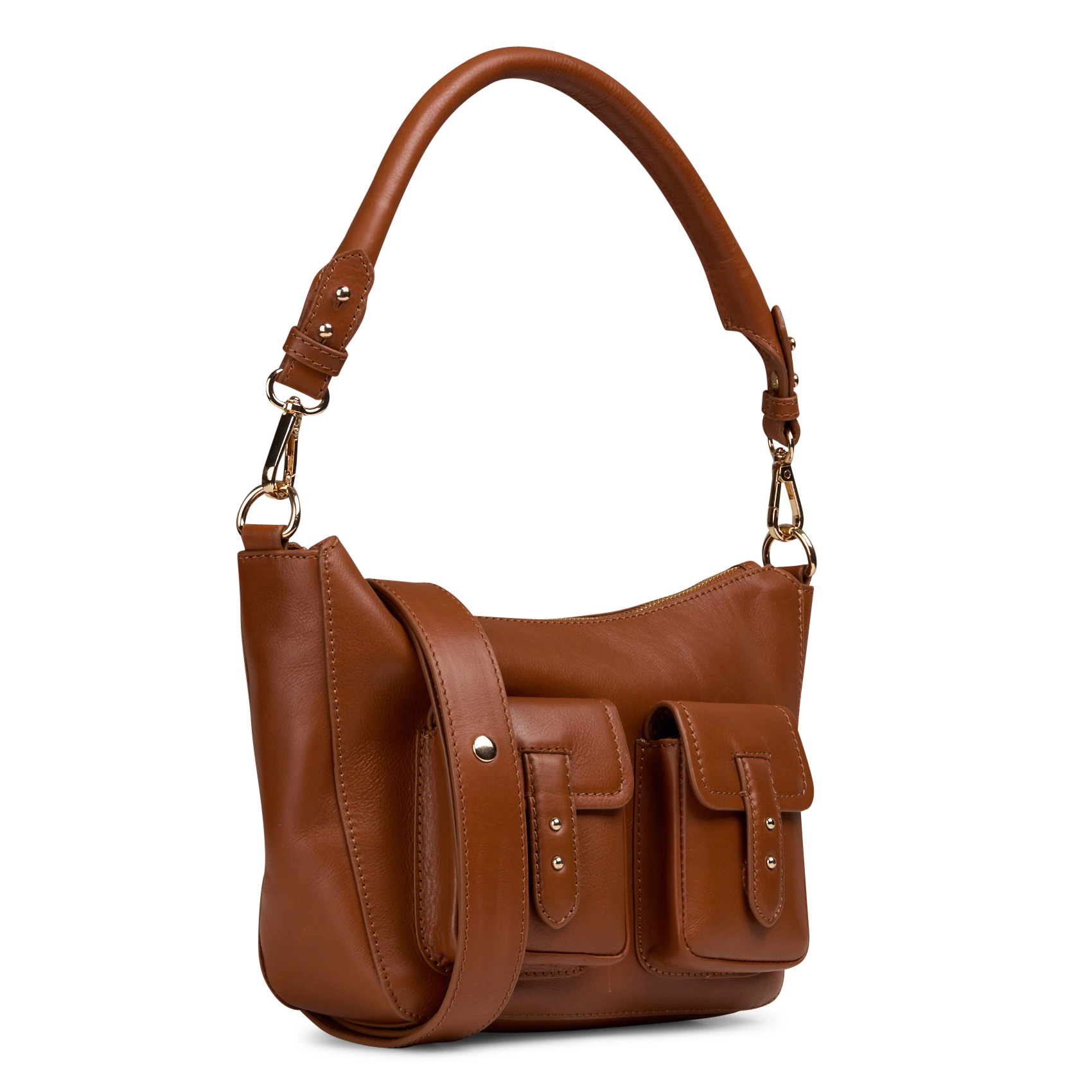 Schoudertas van leer met cargostijl PETITE MENDIGOTE Bruin