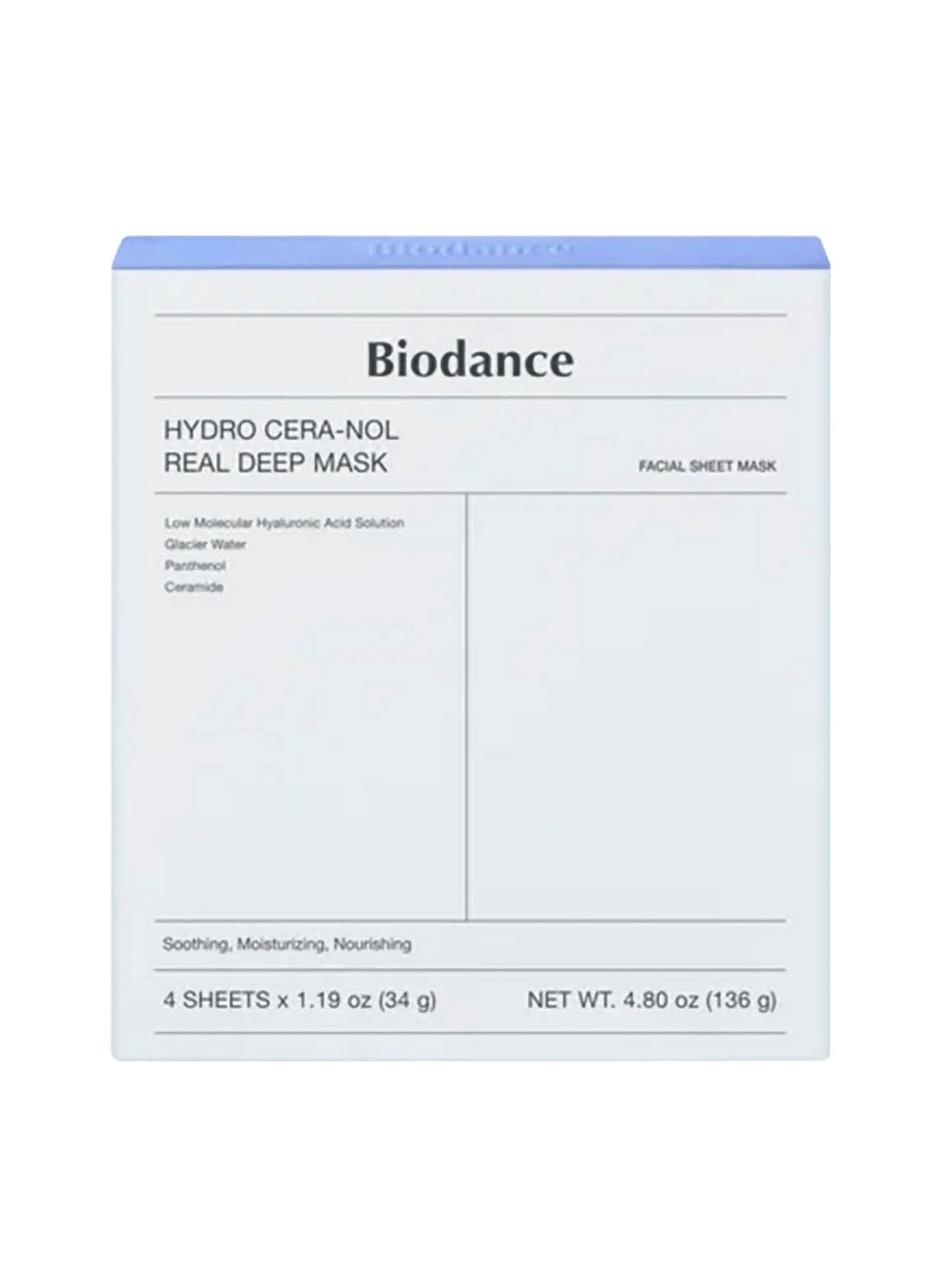 PACK OF 4 INTENSE HYDRATING MASKS WITH HYALURONIC ACID AND CERAMIDES BIODANCE No color