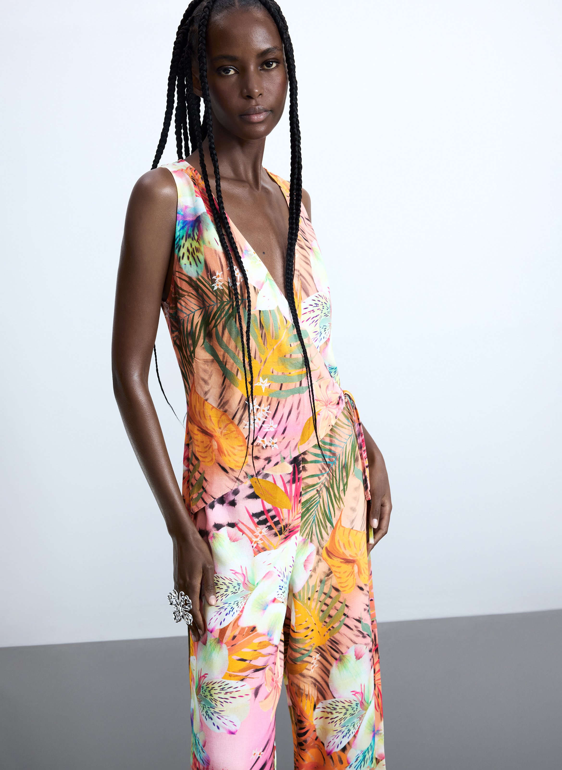 Jumpsuit met V-hals en print DESIGUAL Rood