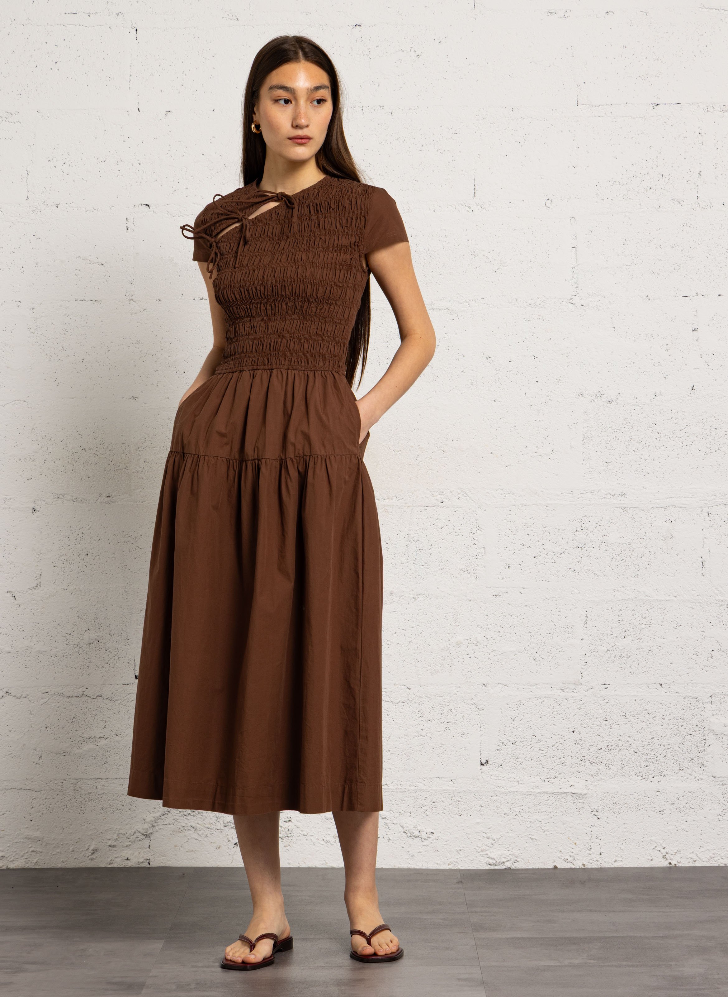 Long organic cotton round-neck dress DAMSON MADDER Brown