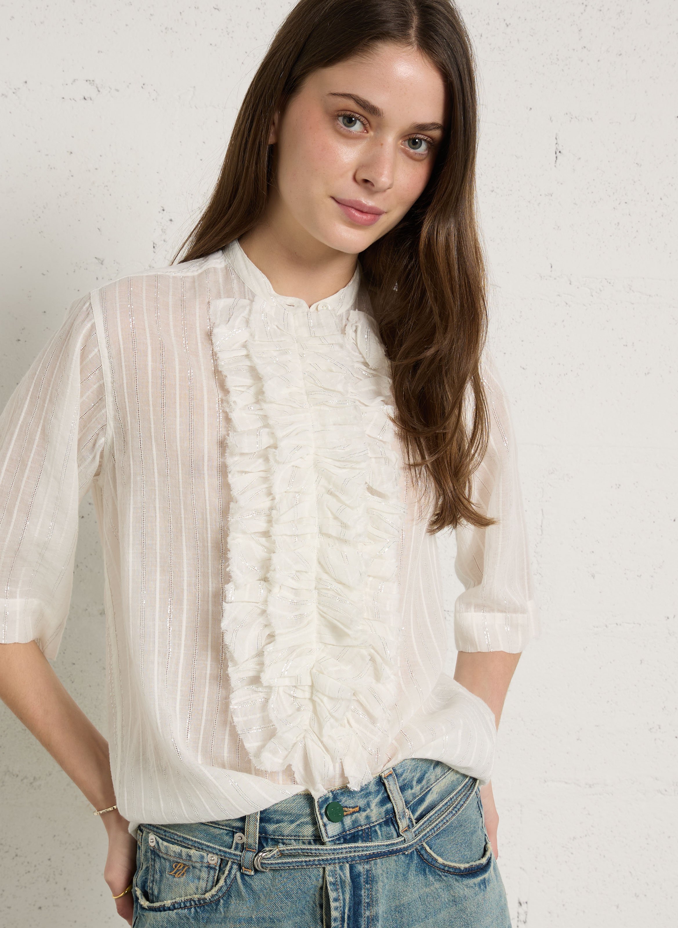 Top col rond en coton LAURENCE BRAS Blanc
