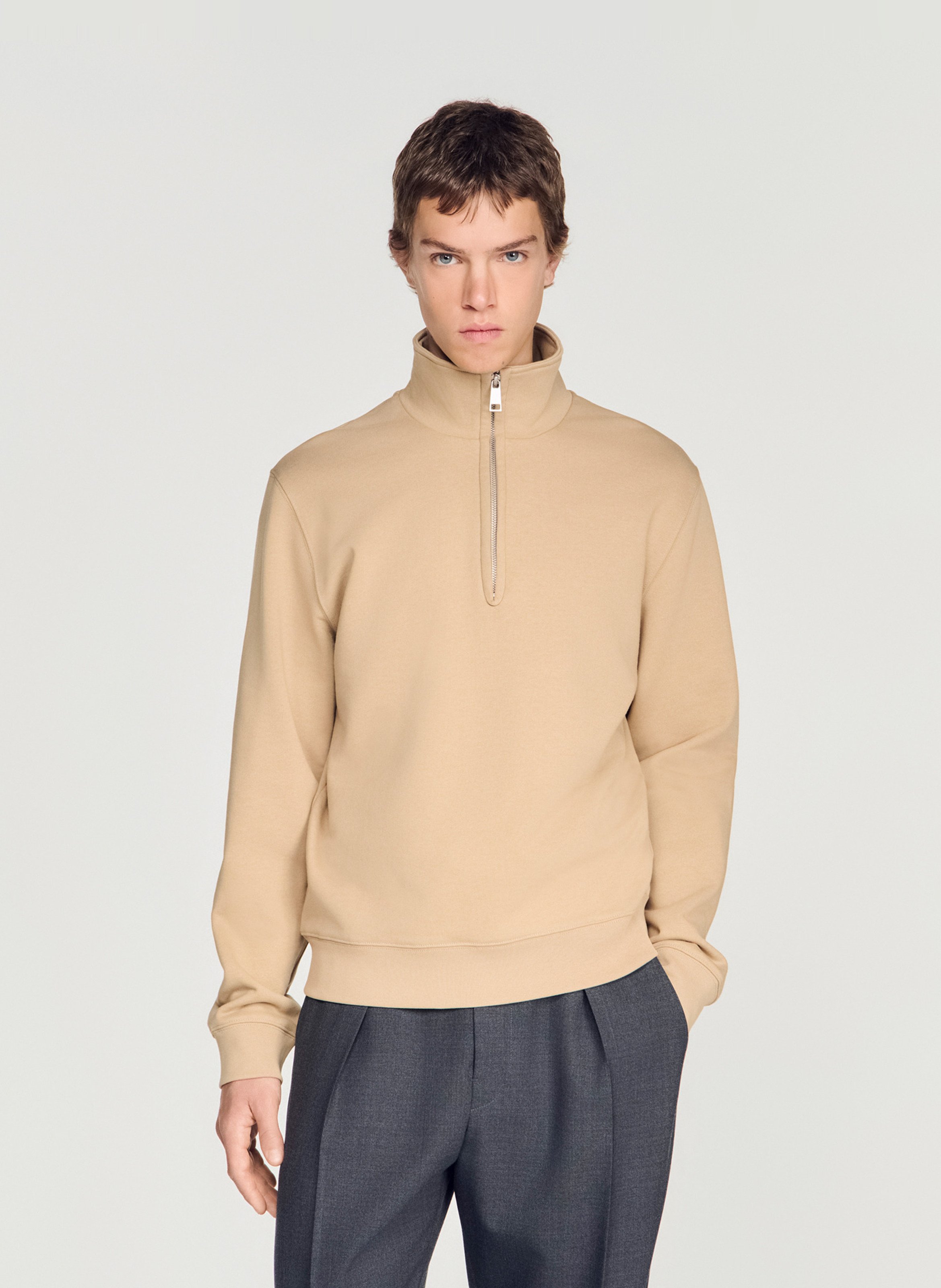 Rechte sweater met opstaande kraag van katoen SANDRO Bruin