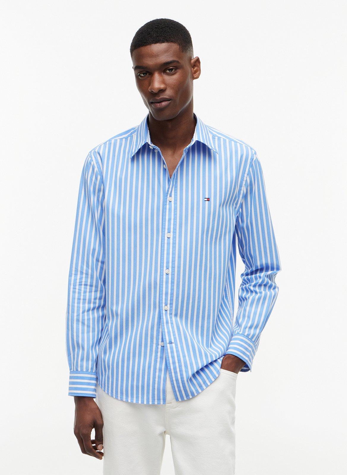 Striped straight-cut cotton shirt TOMMY HILFIGER Blue