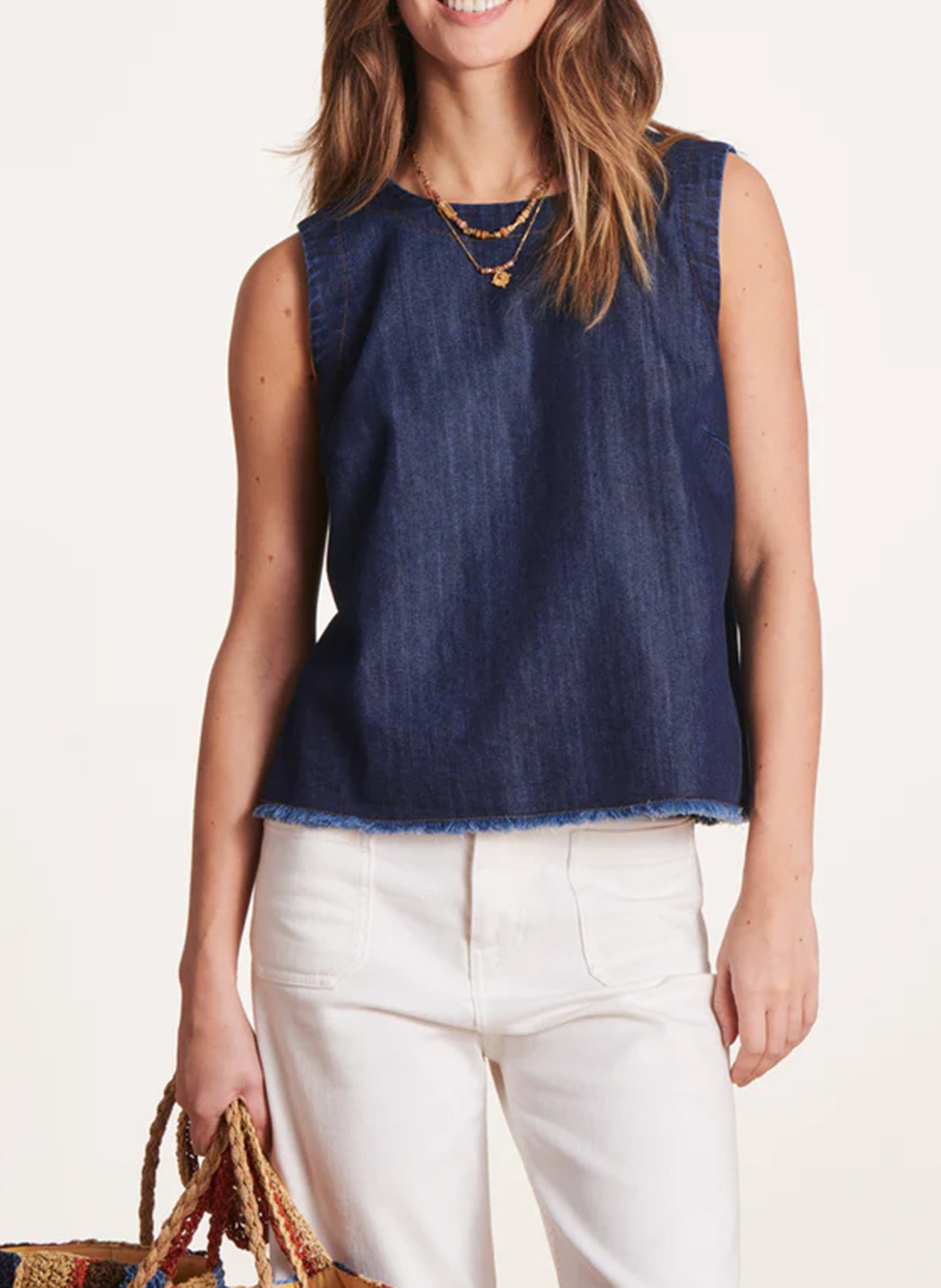 Ruimvallende top met ronde hals | katoenblend LA FEE MARABOUTEE Blauw