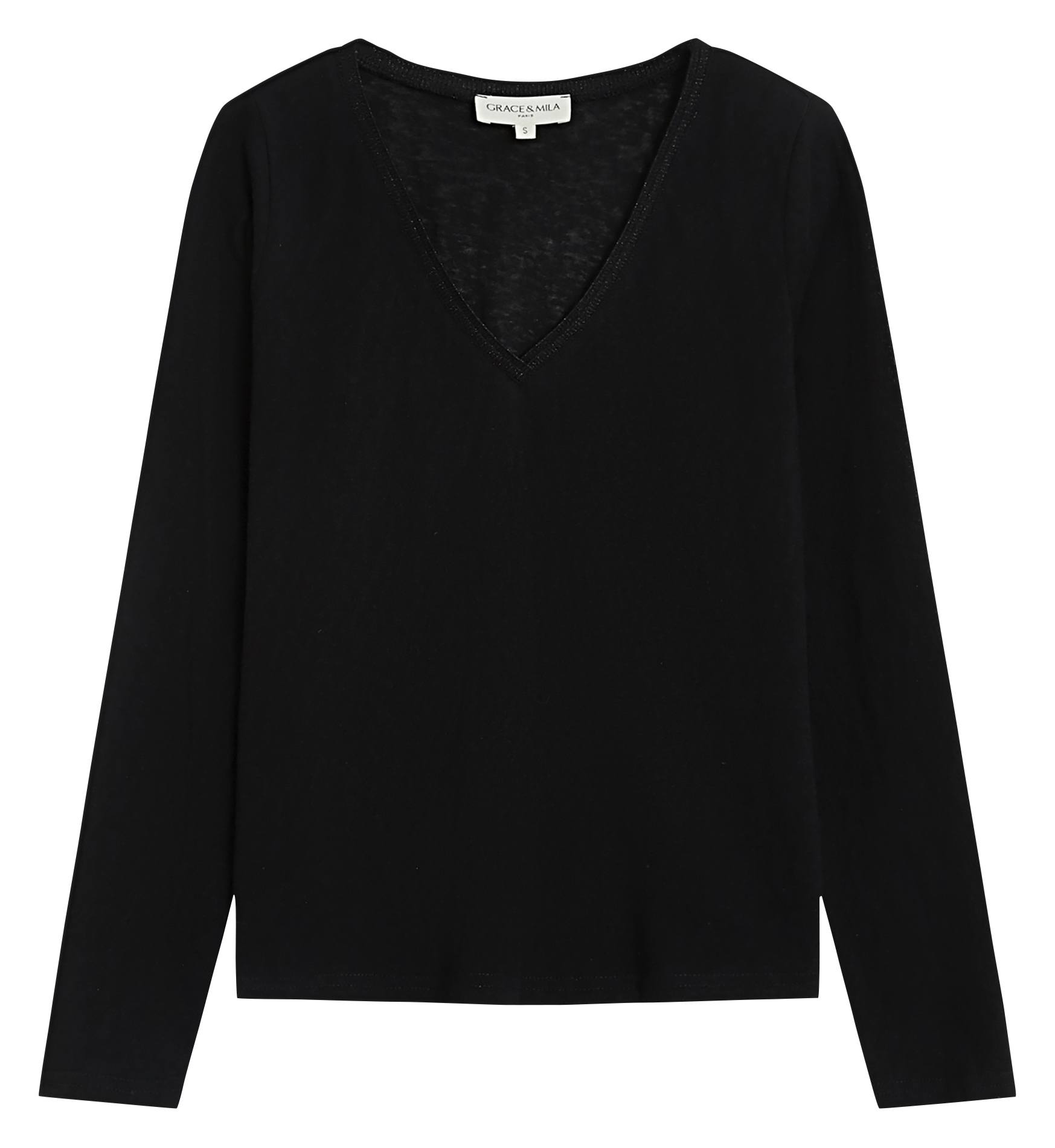 Tee-shirt col V en coton mélangé GRACE ET MILA Noir