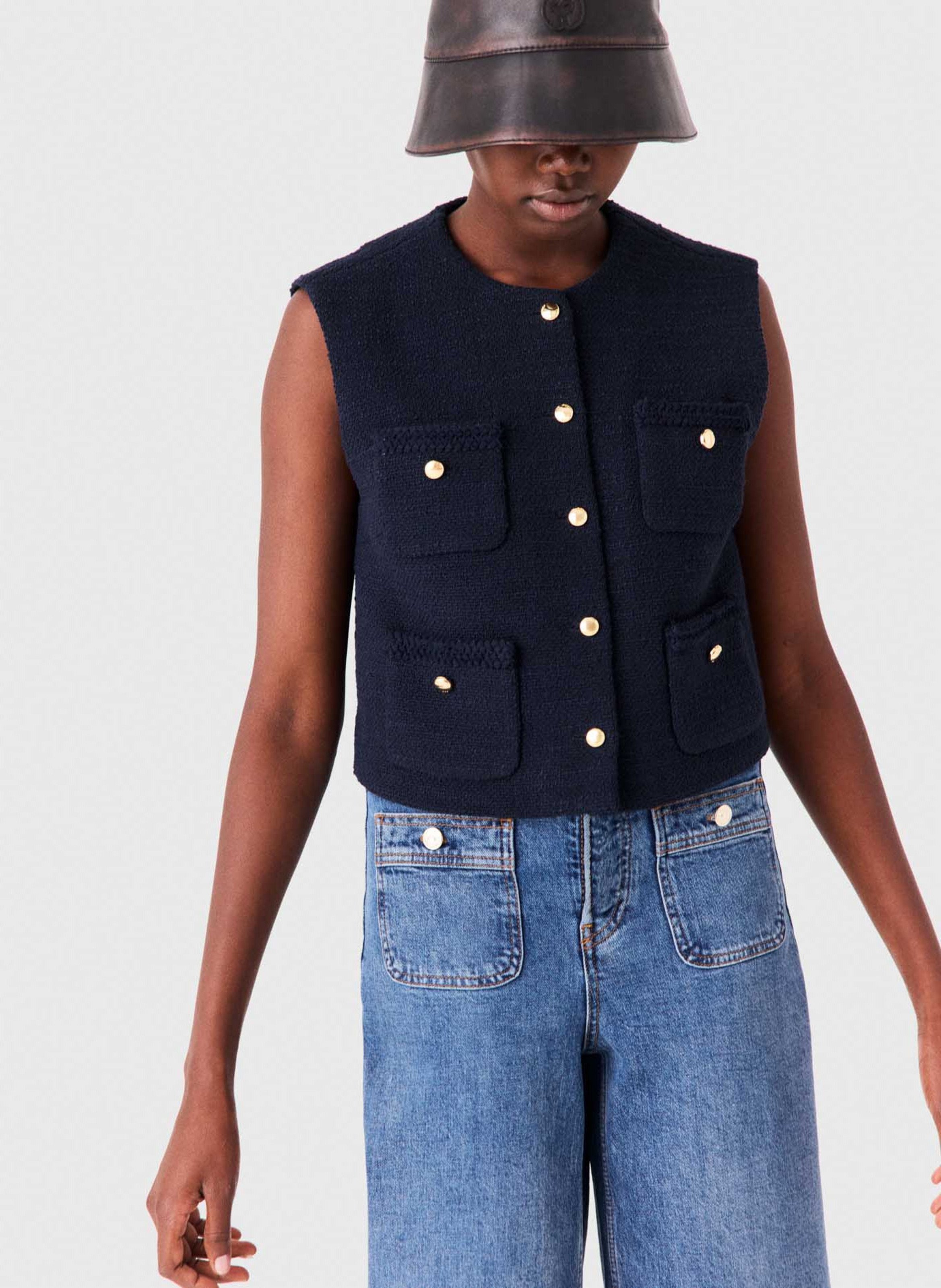 Veste droite courte sans manches MAJE Bleu