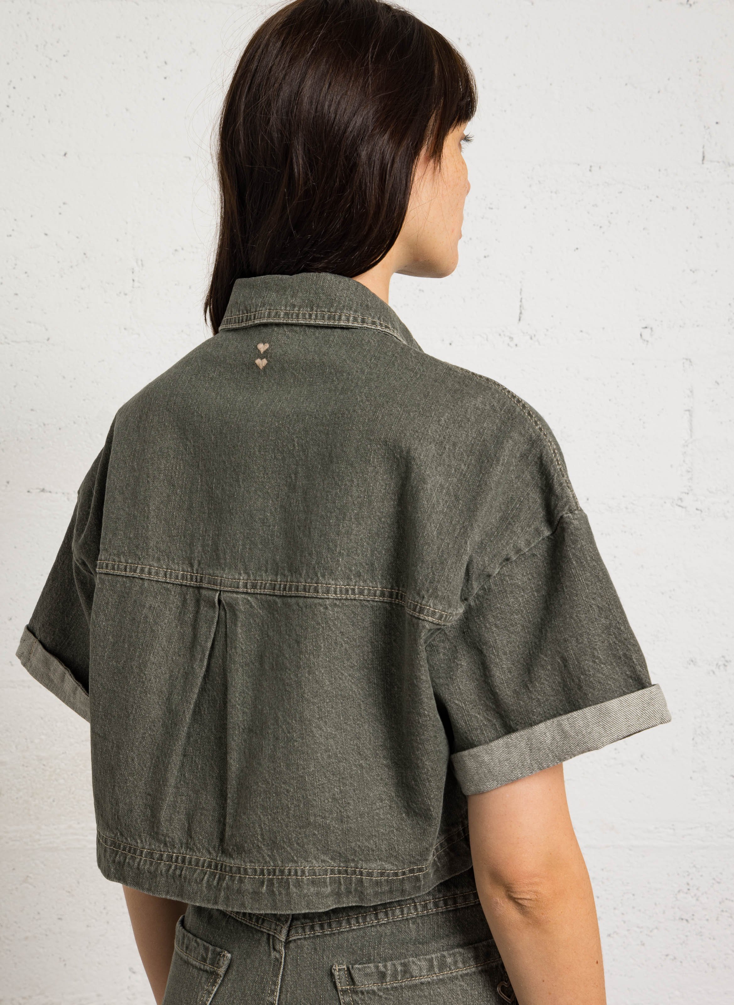 Veste en jean courte en coton mélangé PLEASE Vert