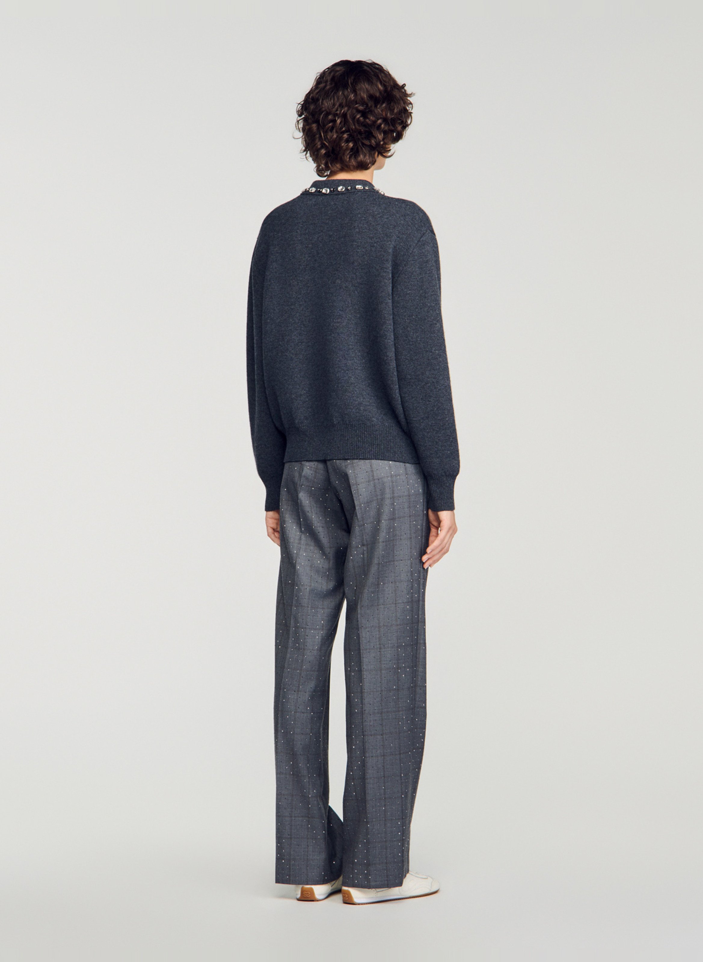 Pull droit col polo en laine mélangée SANDRO Gris