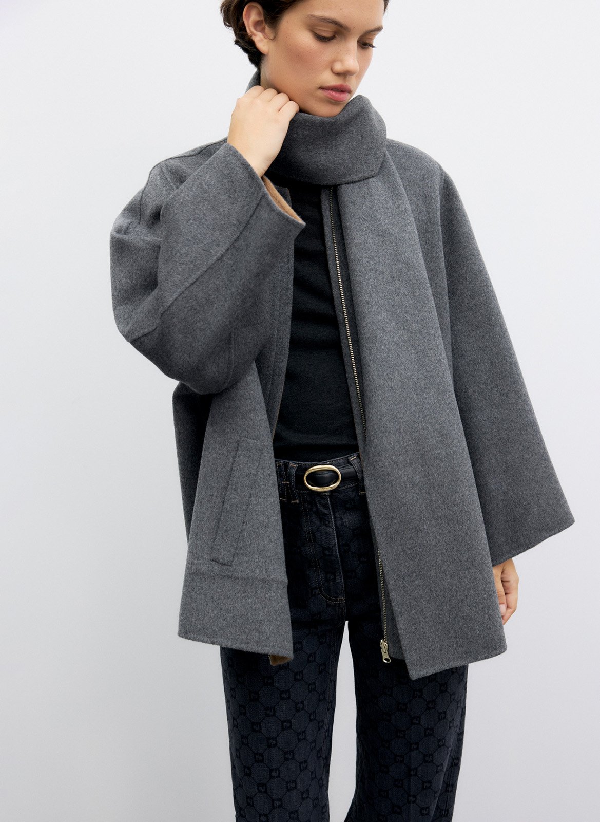 Weiter Mantel mit Wollschal GERARD DAREL Grau