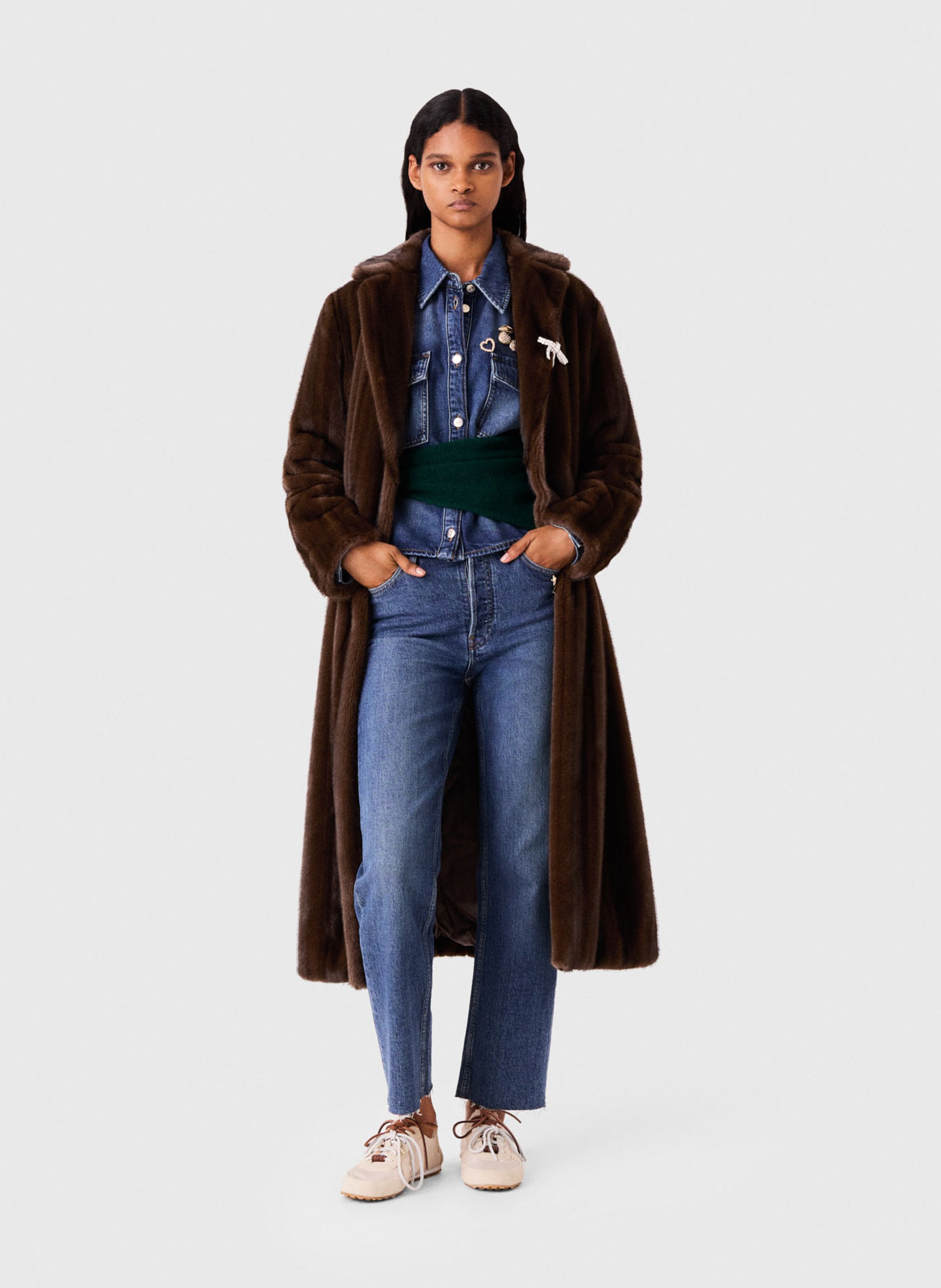 Manteau oversize ceinturé effet fourrure MAJE Bruin