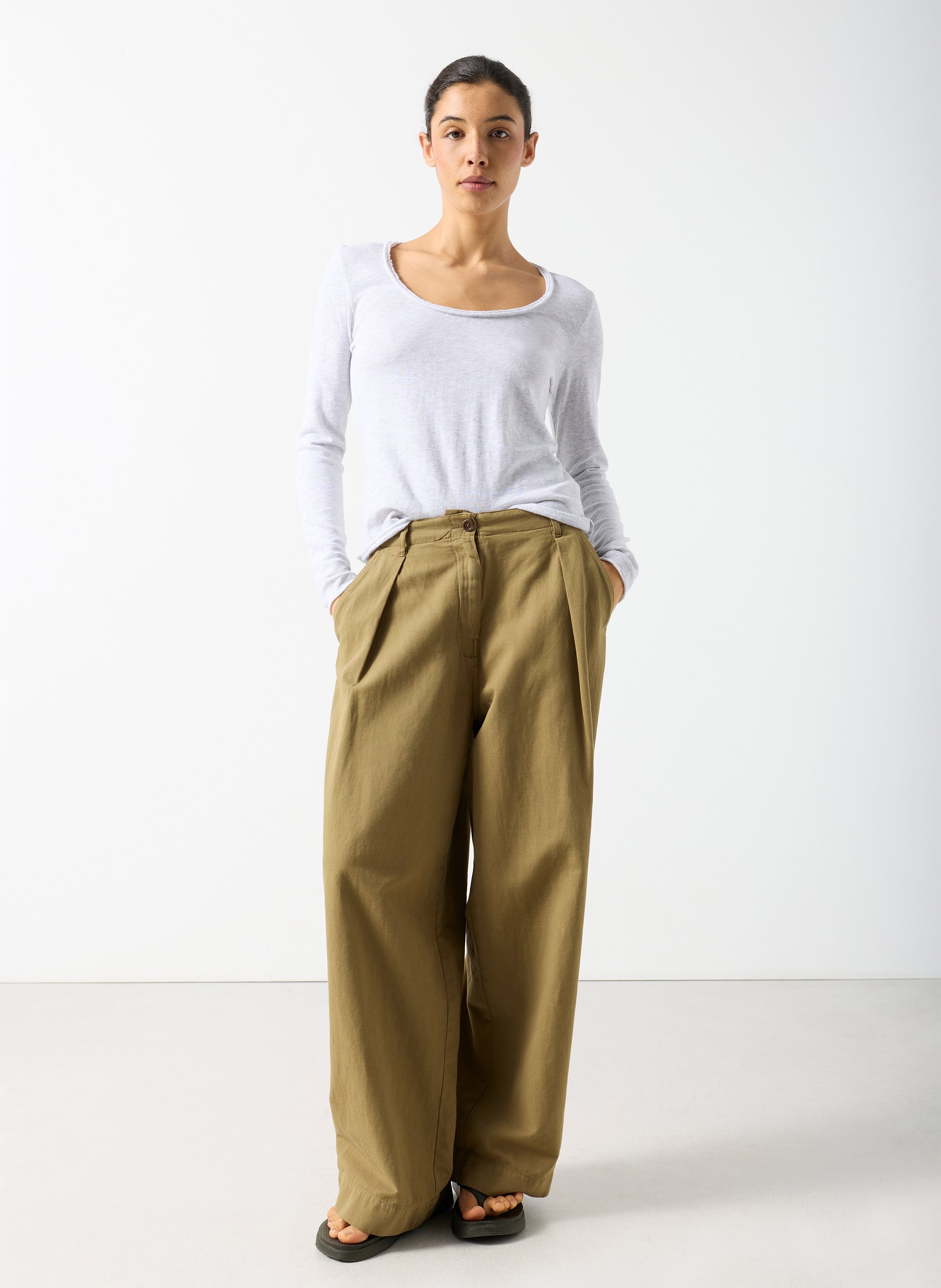 Straight cotton and linen pants AMERICAN VINTAGE Brown