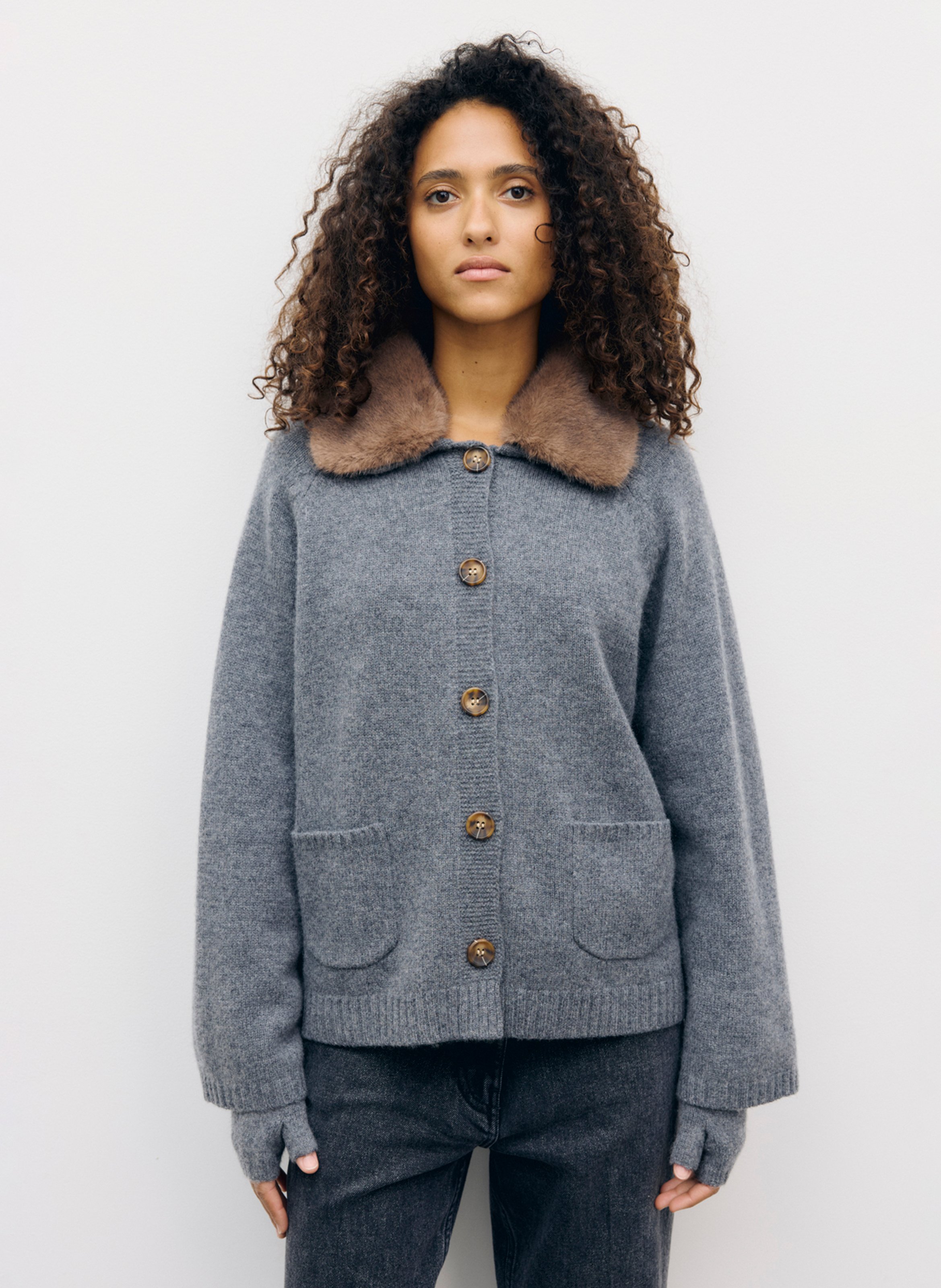 Plain buttoned cashmere cardigan GERARD DAREL