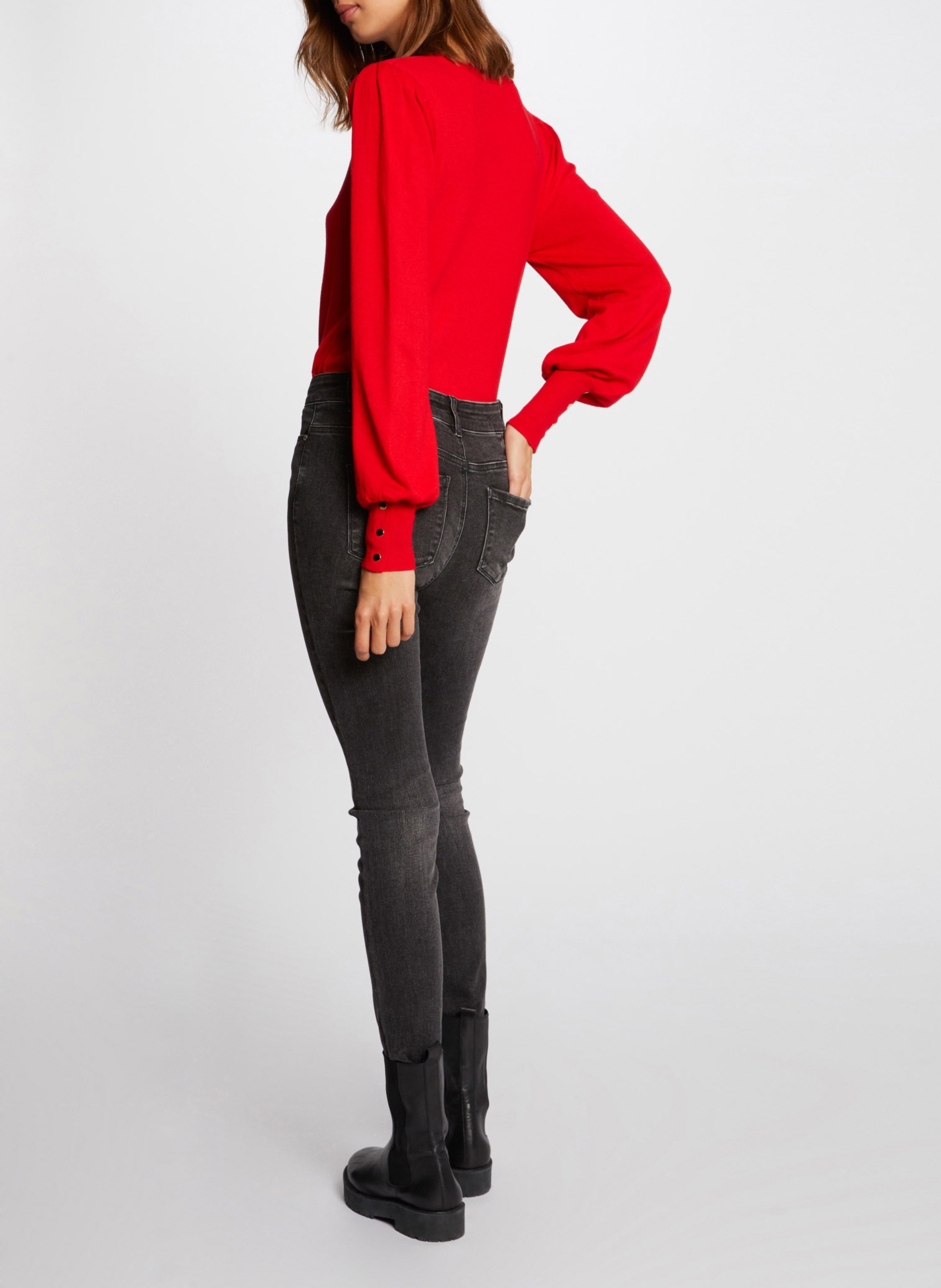 Pull col V en maille mélangée MORGAN Rouge