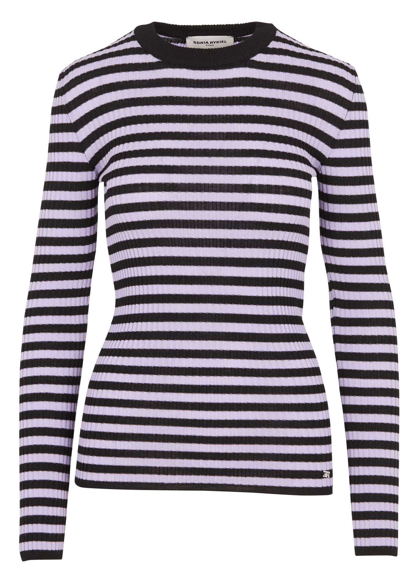 Pull col rond rayé en laine SONIA RYKIEL Noir