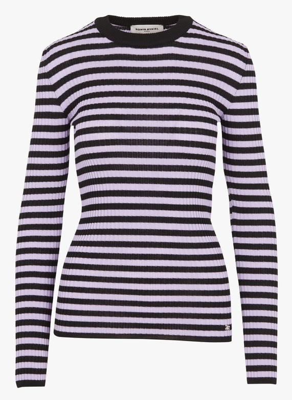 Pull col rond rayé en laine Raye noir-Lilas Sonia rykiel Femme