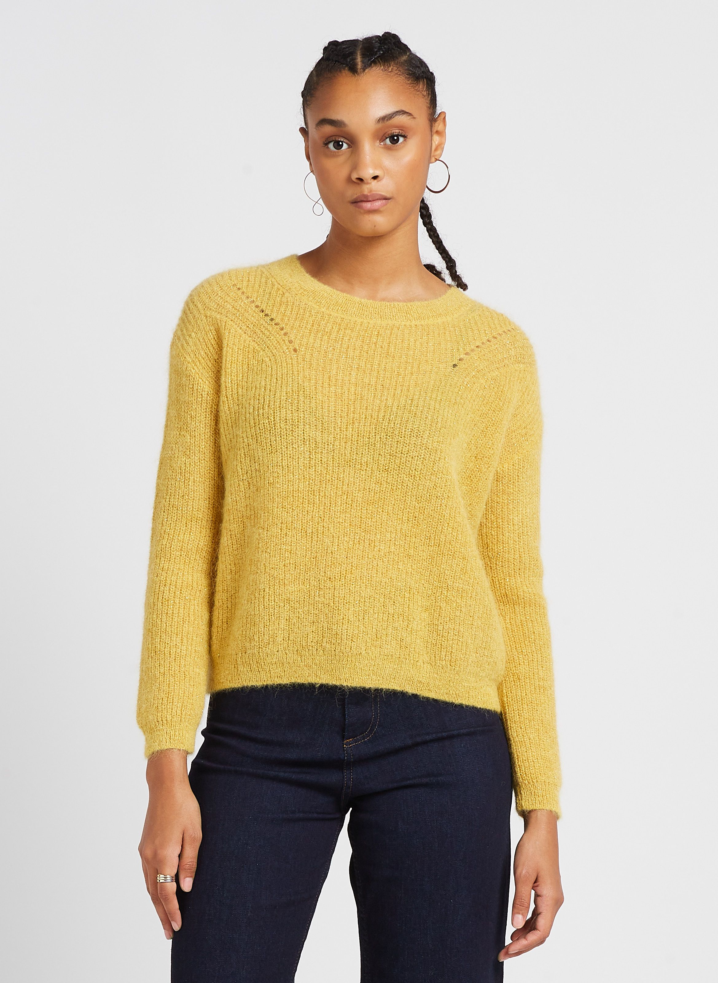 Pull Ample Col Rond En Maille M tallis e Moncoeurox Jaune Sud