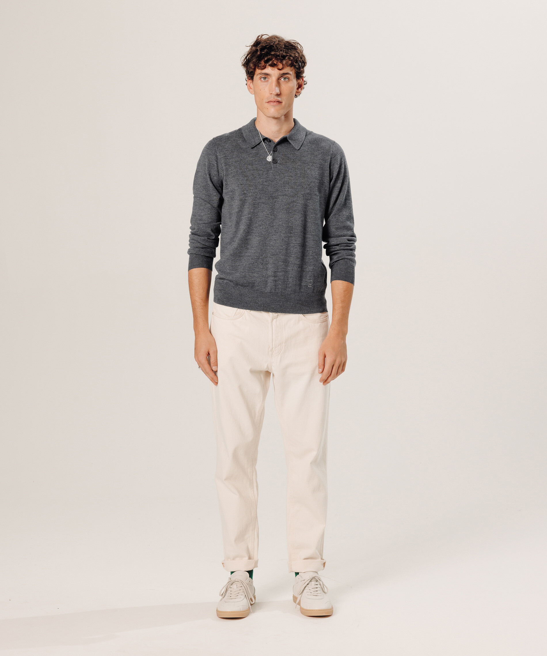 Pull col v en laine mérinos RODIER Gris