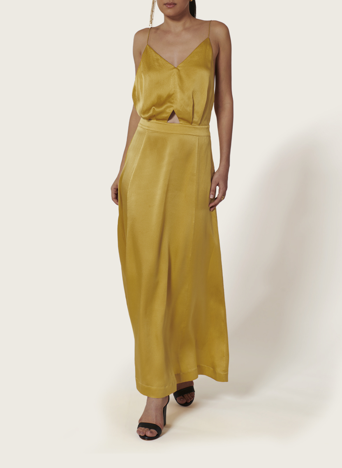 Lange, zijden jurk met V-decolleté KARMA KOMA Geel
