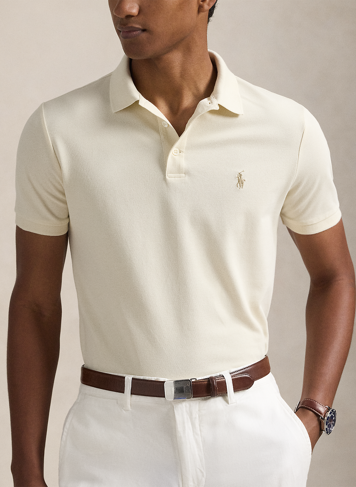 Slim-fit cotton-blend polo shirt POLO RALPH LAUREN Beige