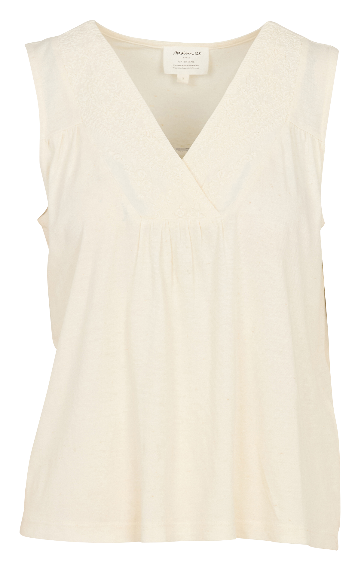 Embroidered V-neck Sleeveless Top MAISON 123 Beige