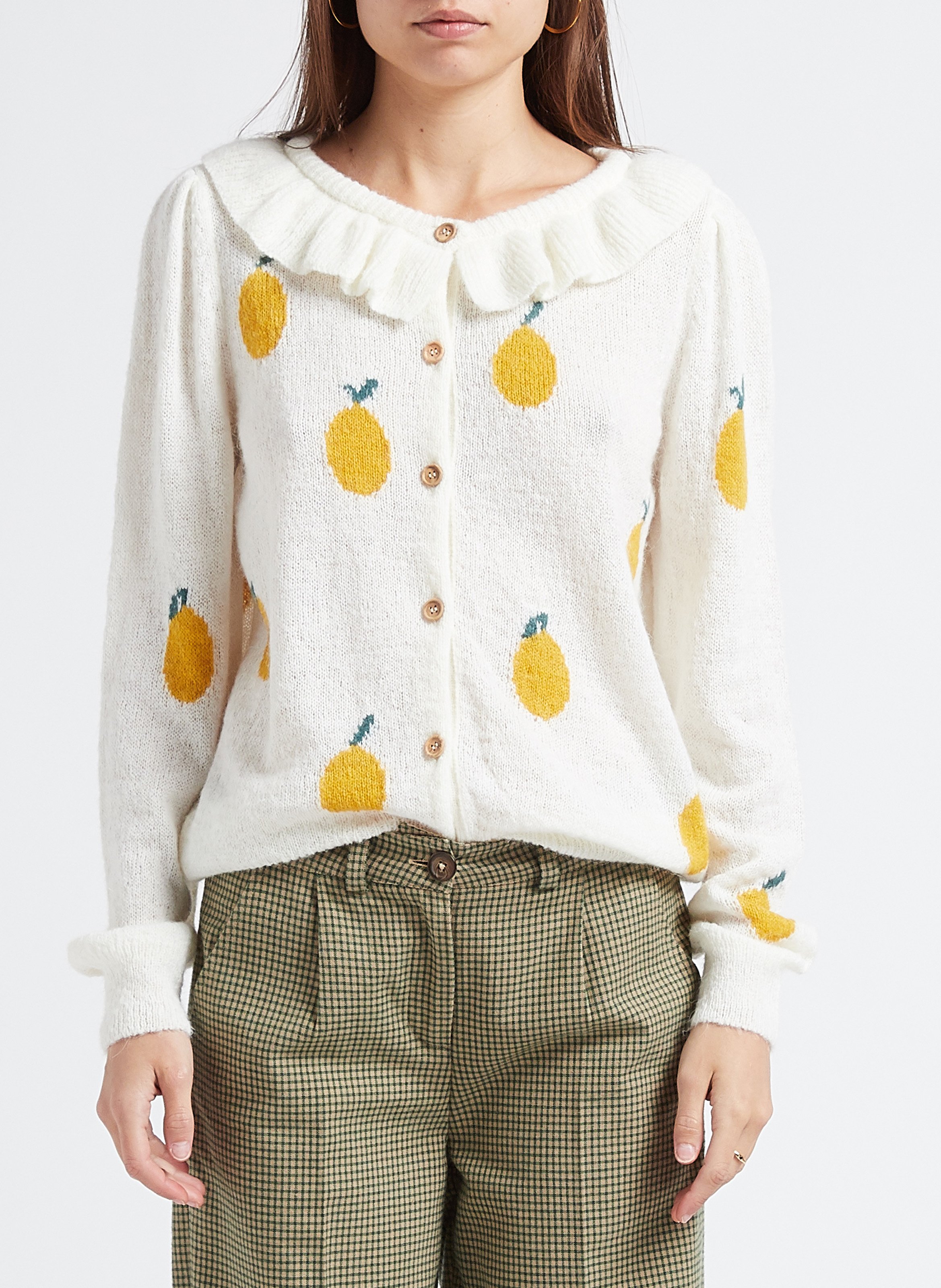 Gilet col rond en laine mélangé EMILE ET IDA Blanc