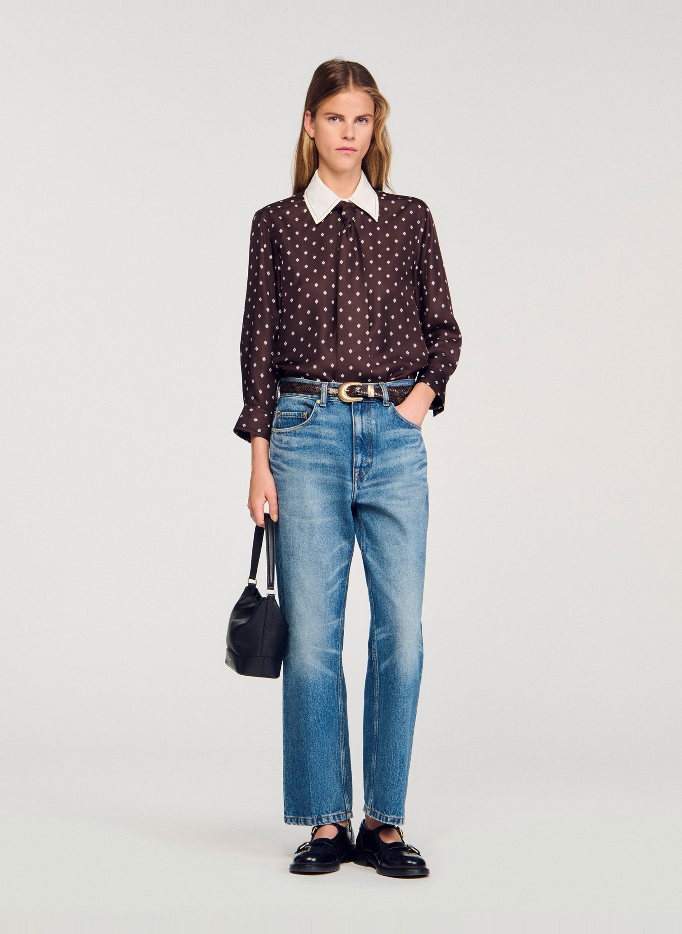 Chemise à pois en soie SANDRO Marron